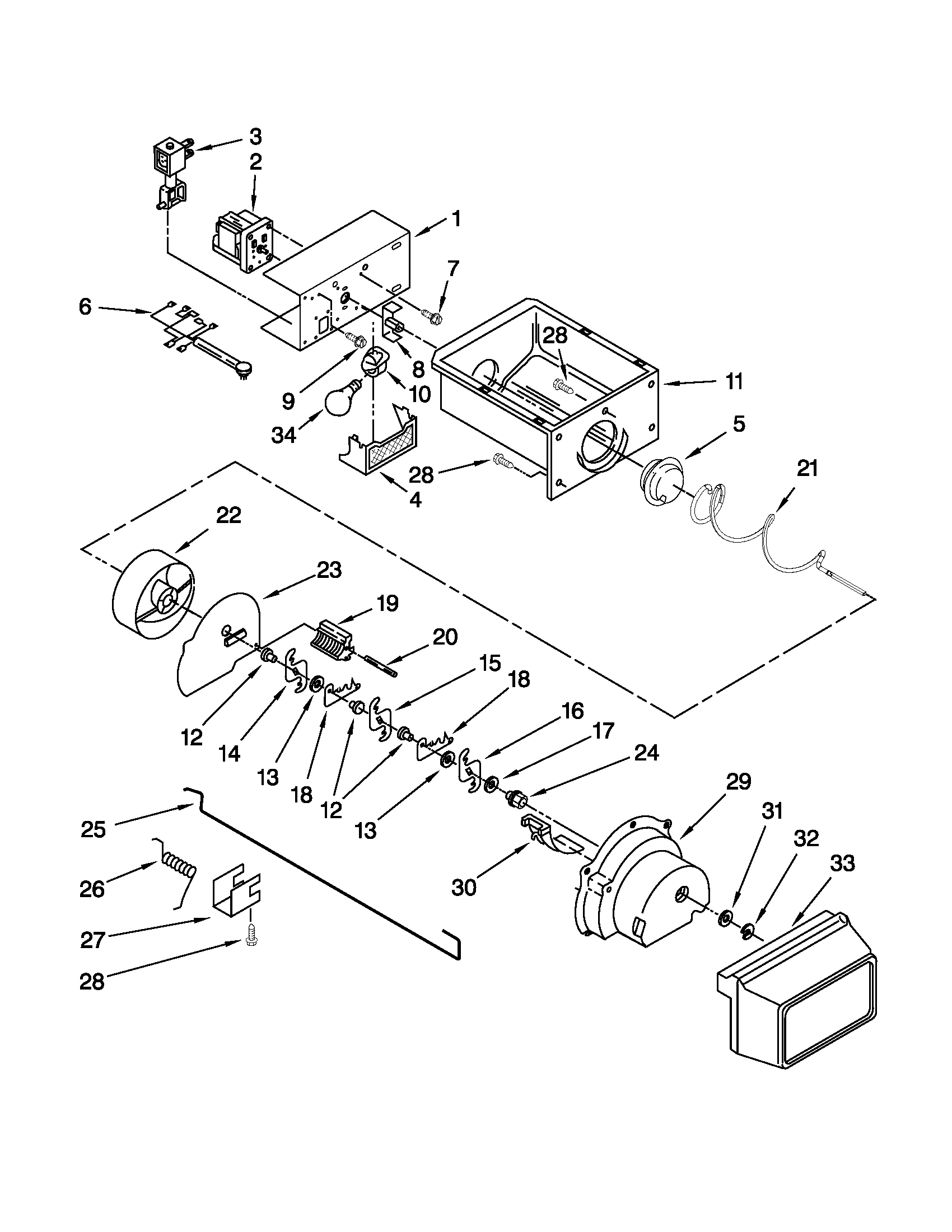 Maytag MSF25D2EAW00 motor and ice container parts diagram