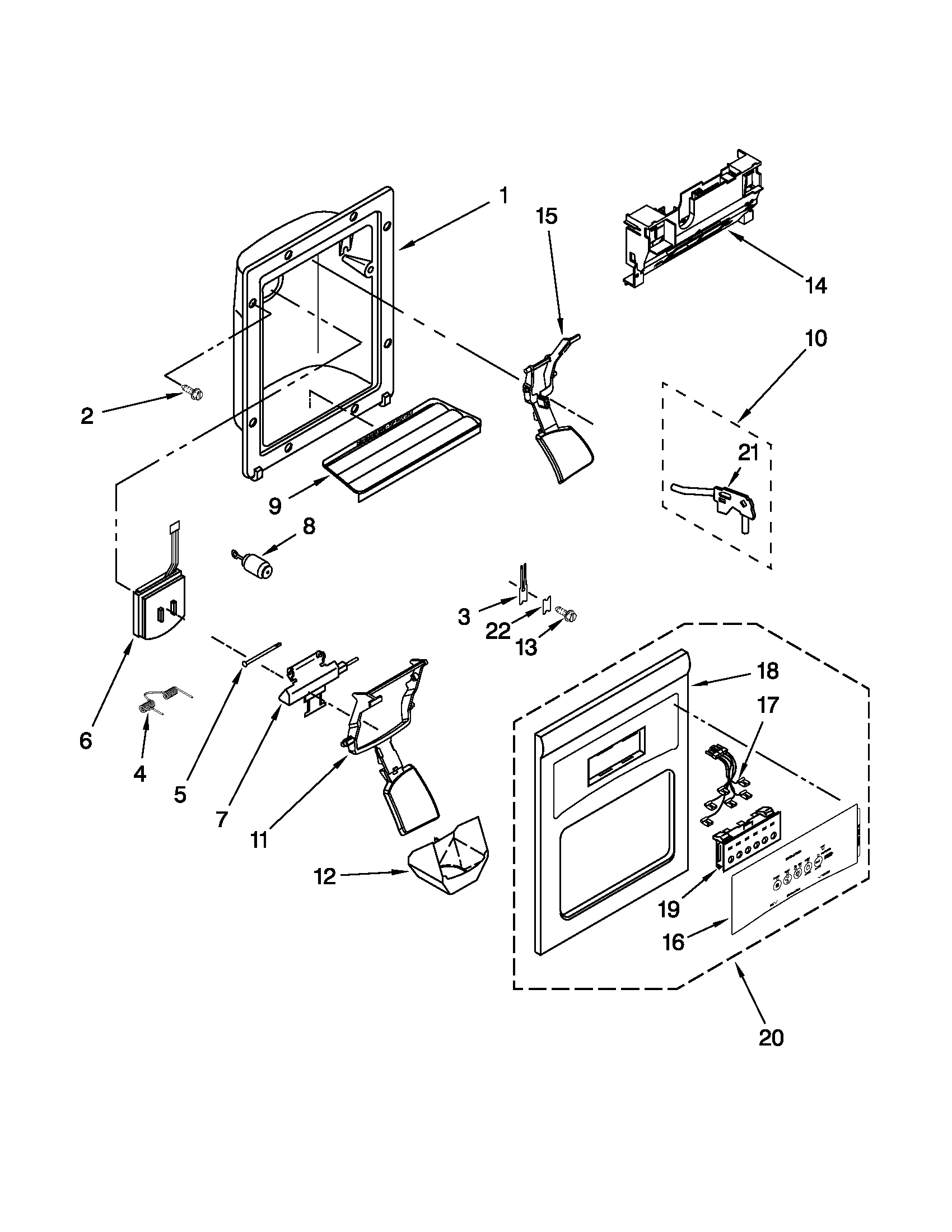 Maytag MSF25D2EAW00 dispenser front parts diagram