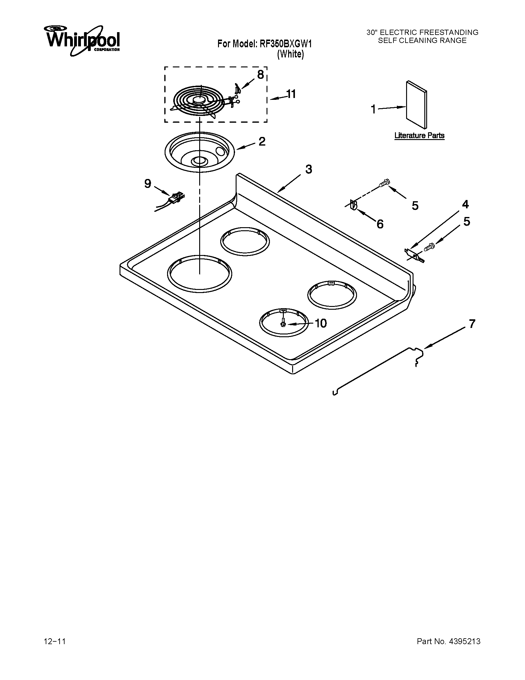Whirlpool RF350BXGW1 cooktop parts diagram