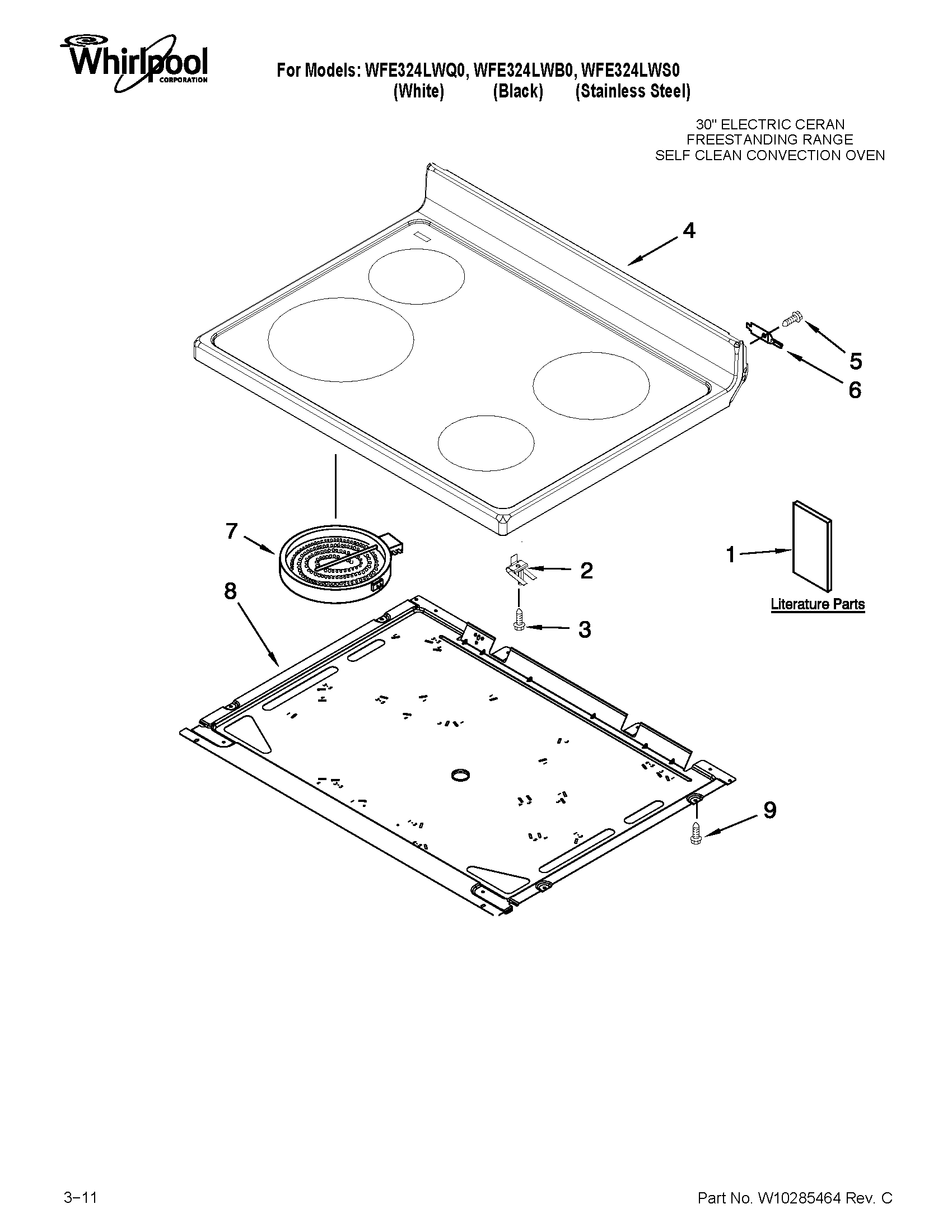 Whirlpool WFE324LWS0 cooktop parts diagram