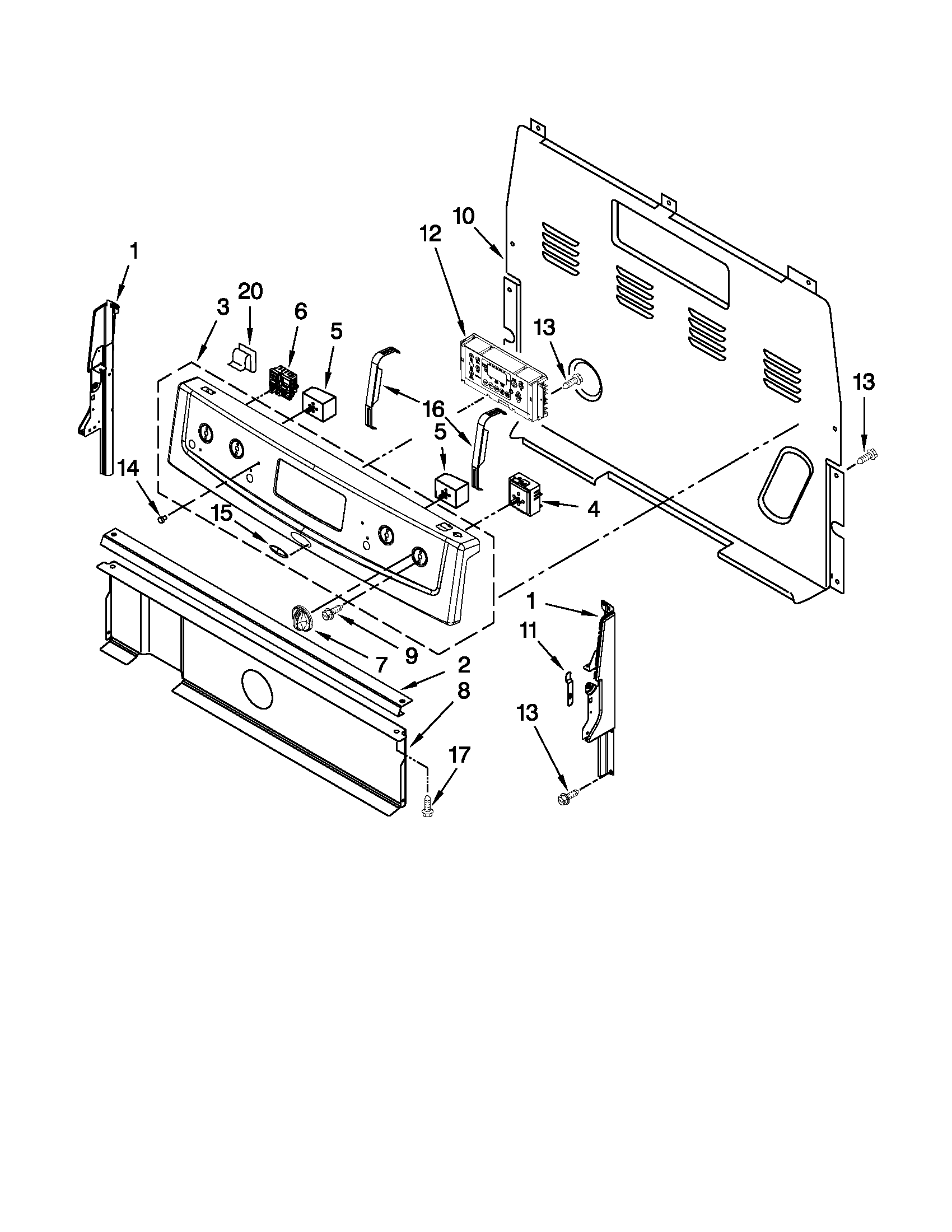 Whirlpool WFE324LWS0 control panel parts diagram