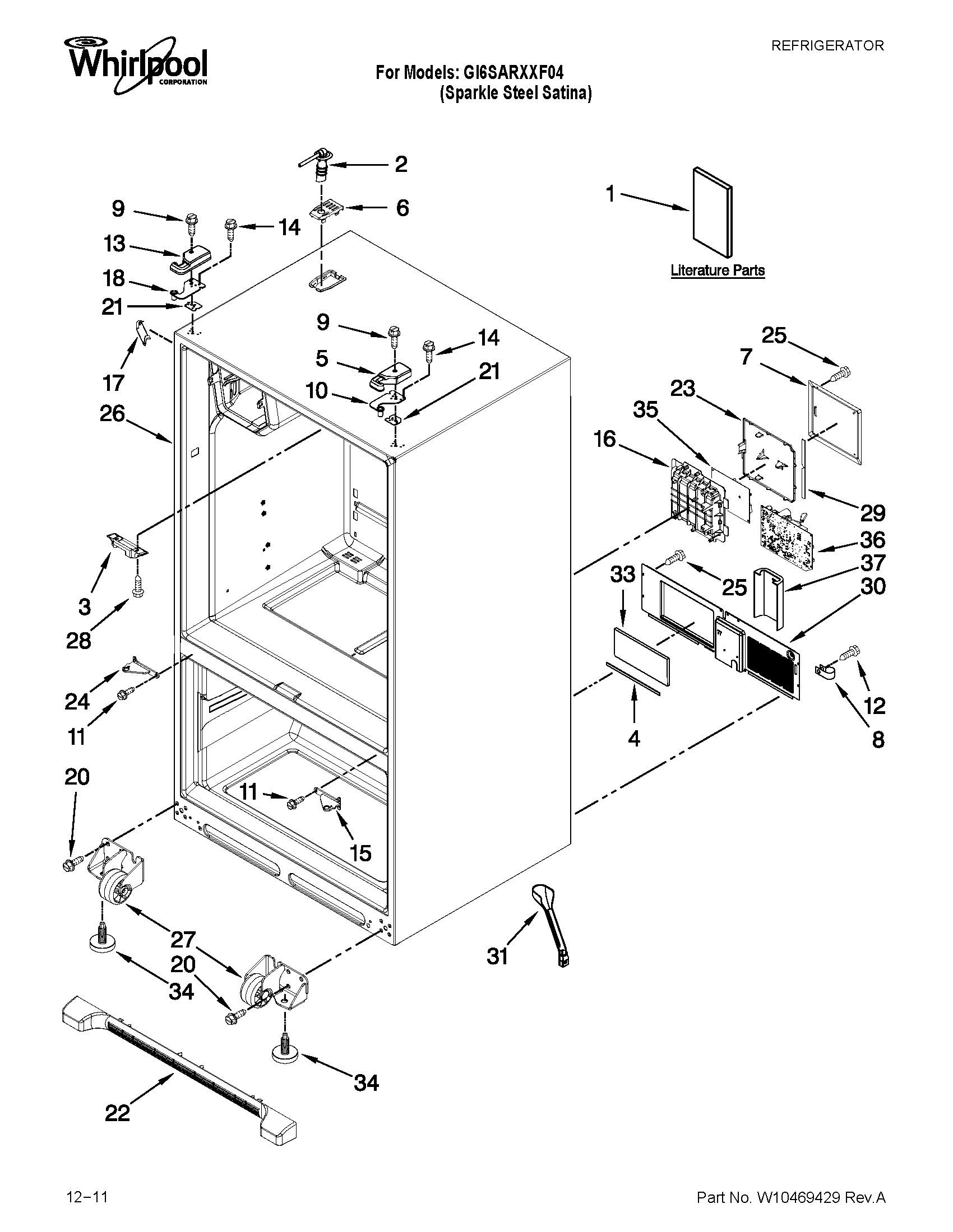 Whirlpool GI6SARXXF04 cabinet parts diagram