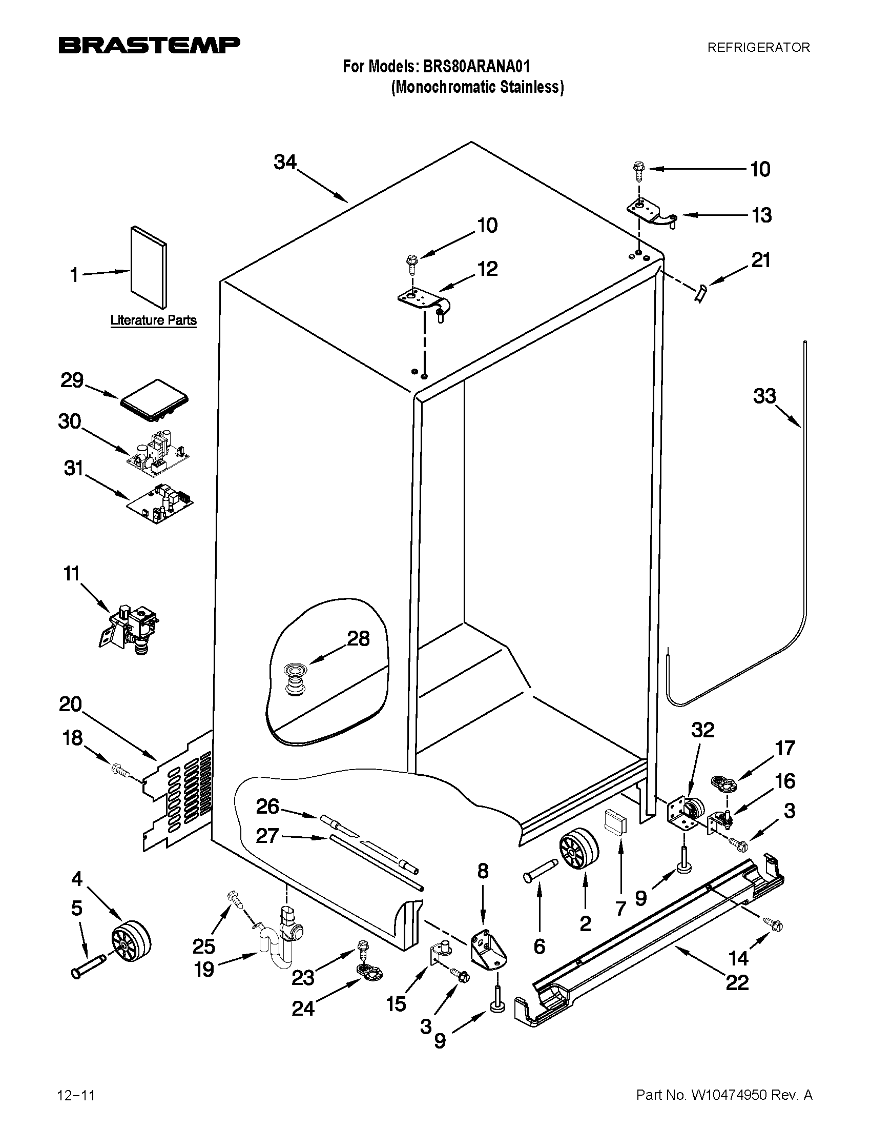 Whirlpool BRS80ARANA01 cabinet parts diagram