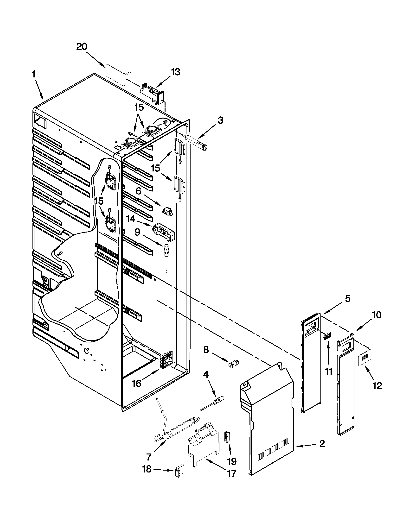 Whirlpool BRS80ARANA01 refrigerator liner parts diagram