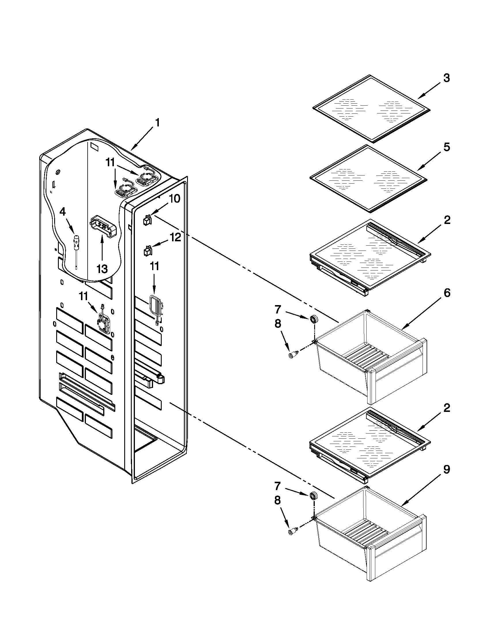 Whirlpool BRS80ARANA01 freezer liner parts diagram