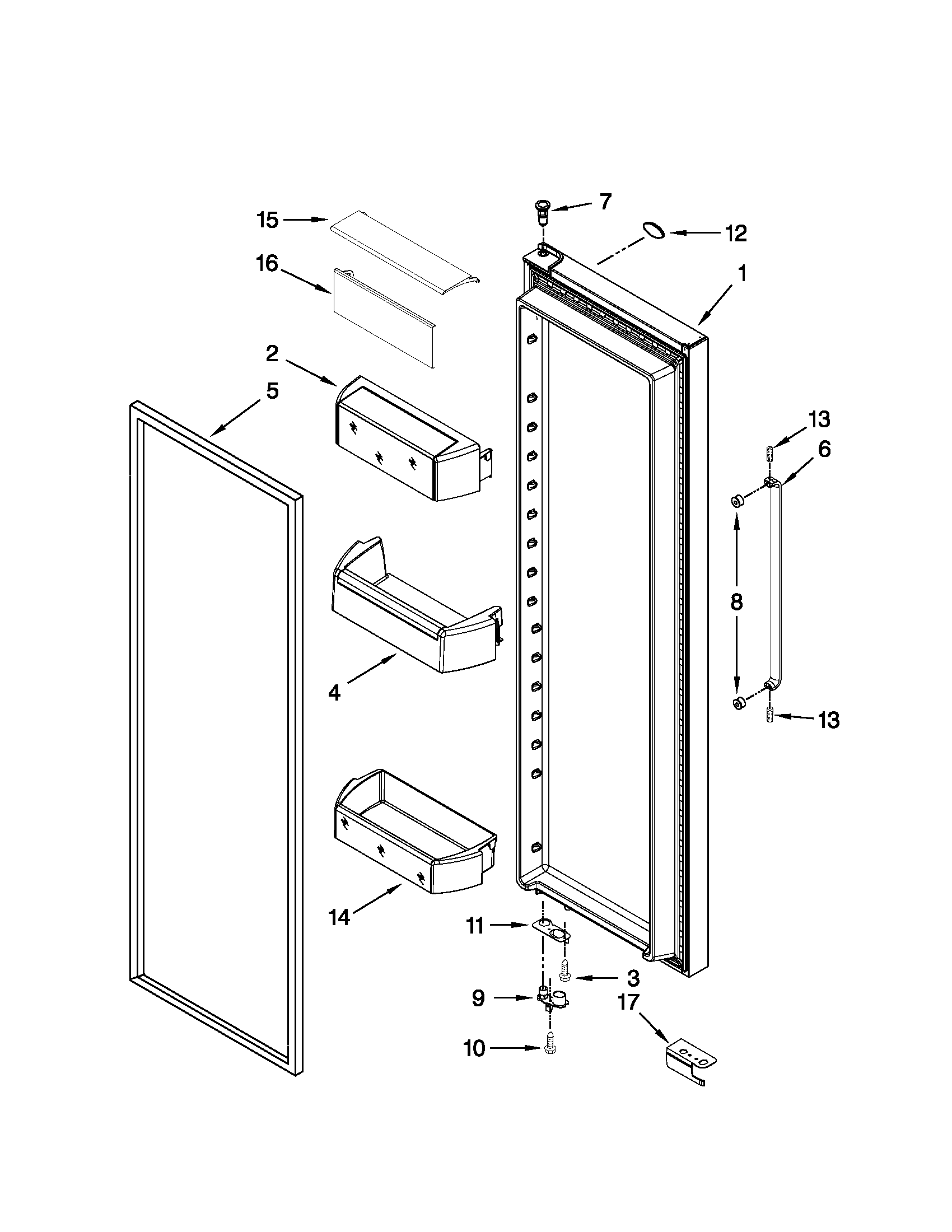 Whirlpool BRS80ARANA01 refrigerator door parts diagram