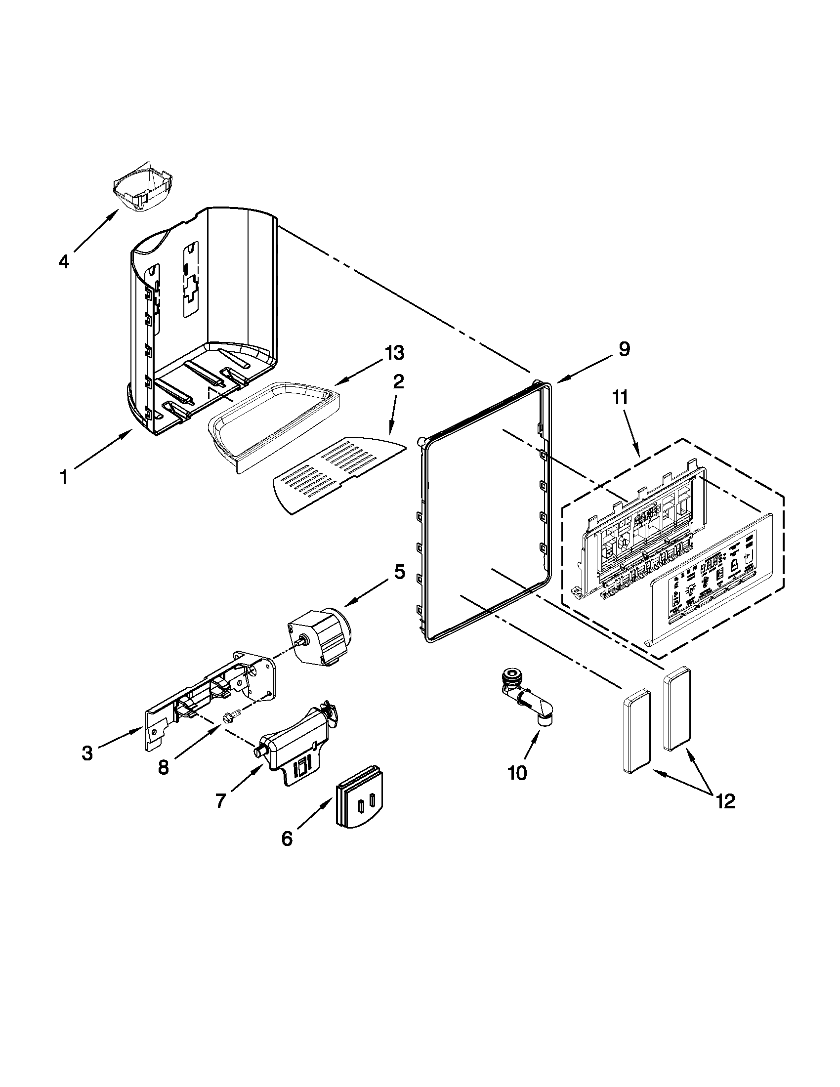 Whirlpool BRS80ARANA01 dispenser front parts diagram