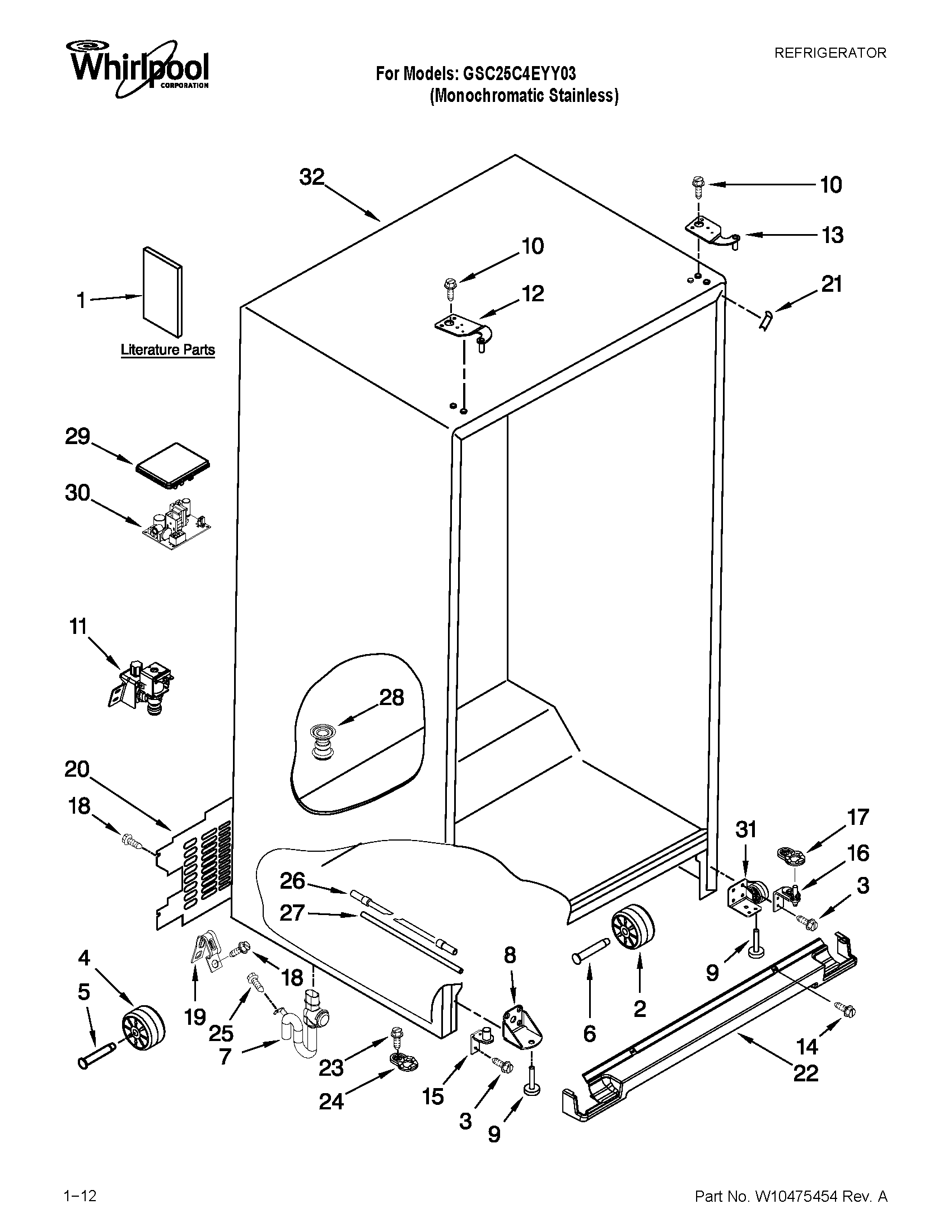 Whirlpool GSC25C4EYY03 cabinet parts diagram