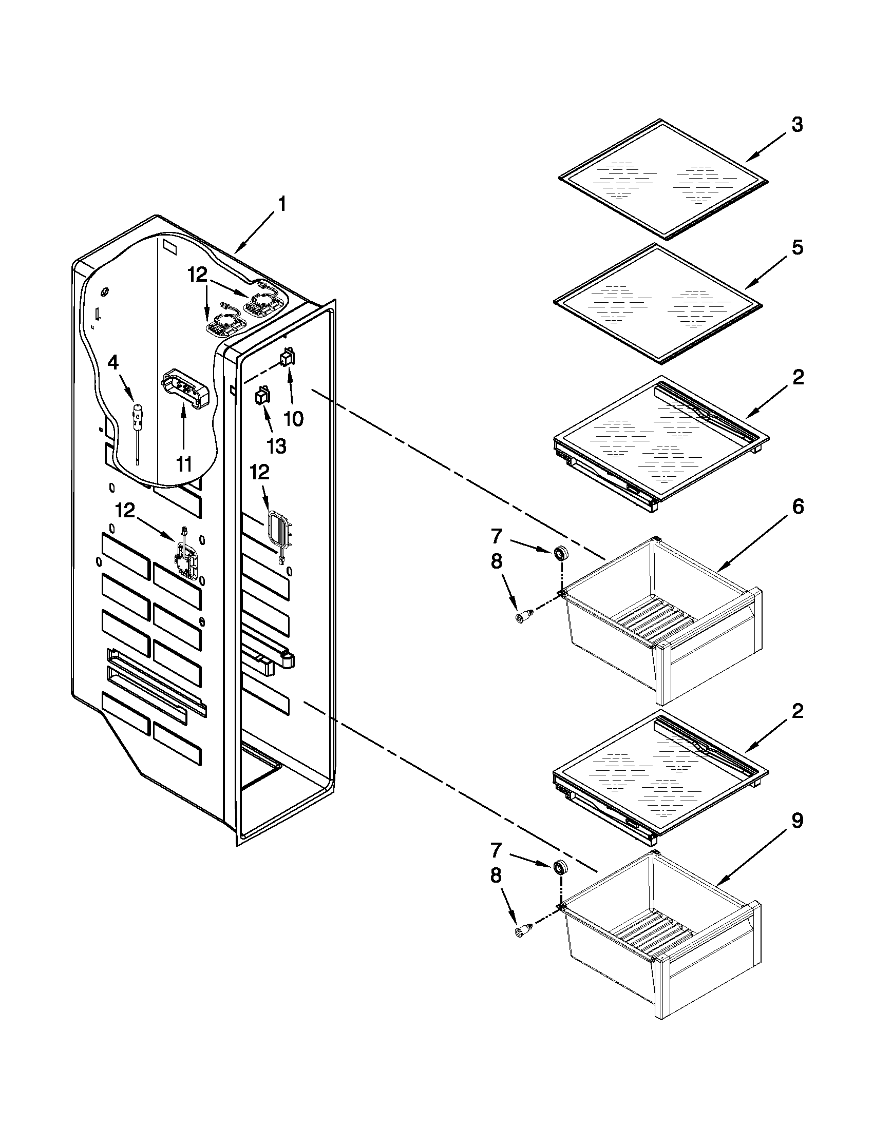 Whirlpool GSC25C4EYY03 freezer liner parts diagram