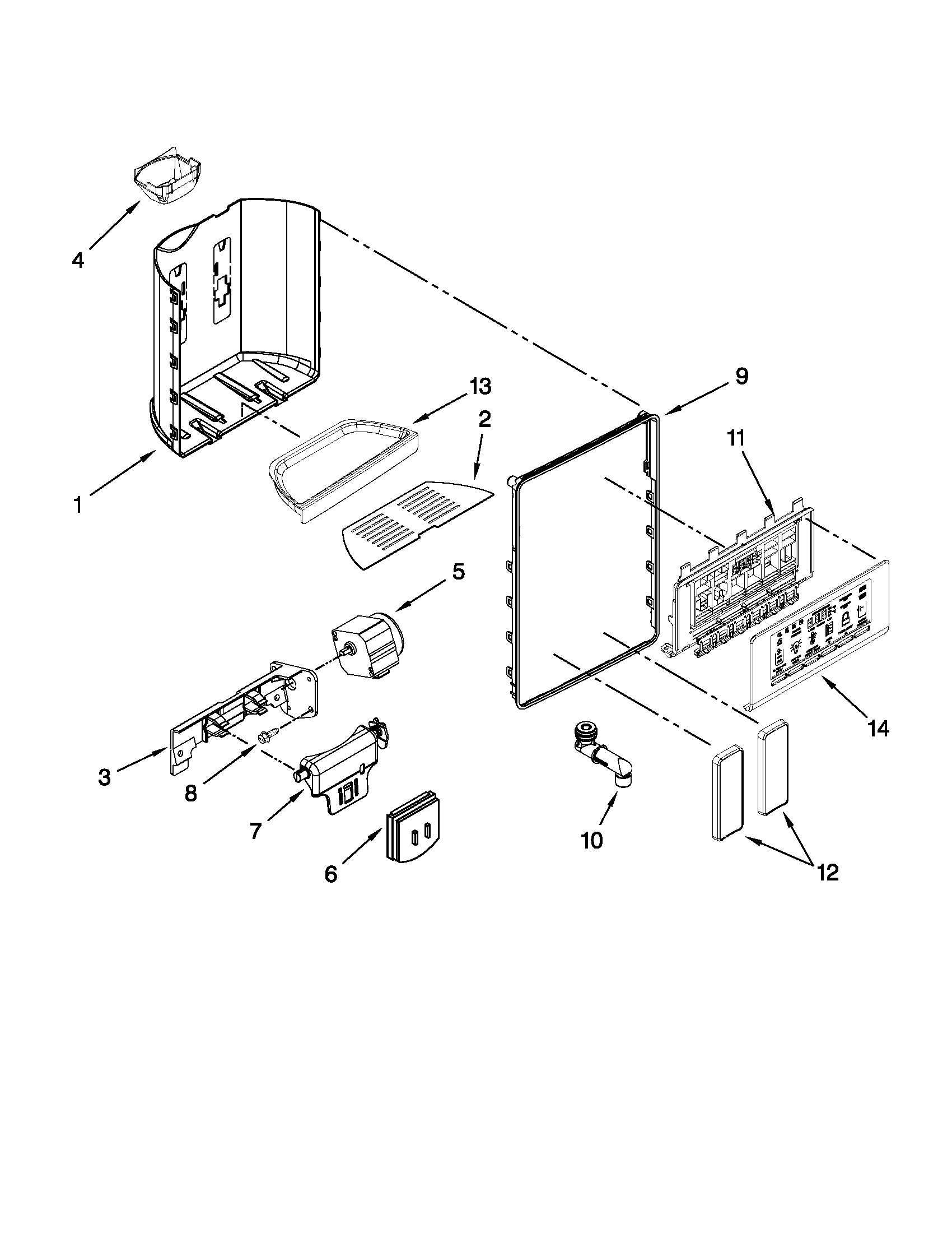 Whirlpool GSC25C4EYY03 dispenser front parts diagram