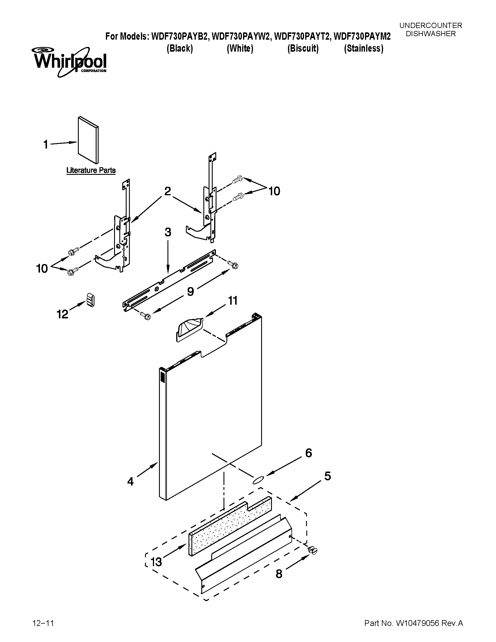 Whirlpool WDF730PAYB2 door and panel parts diagram