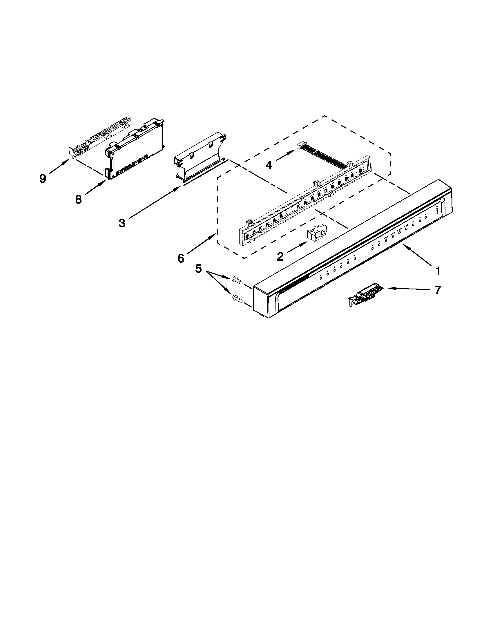 Whirlpool WDF730PAYB2 control panel and latch parts diagram