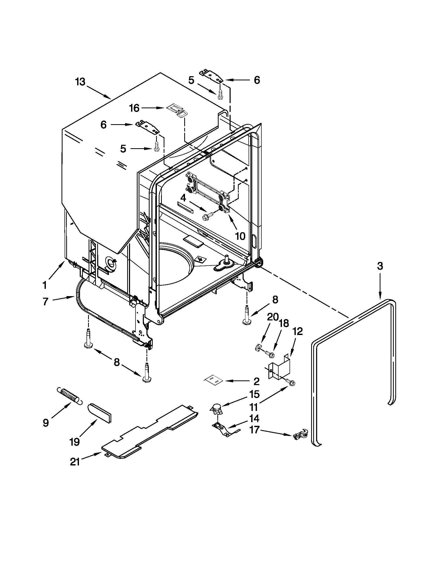 Whirlpool WDF730PAYB2 tub and frame parts diagram