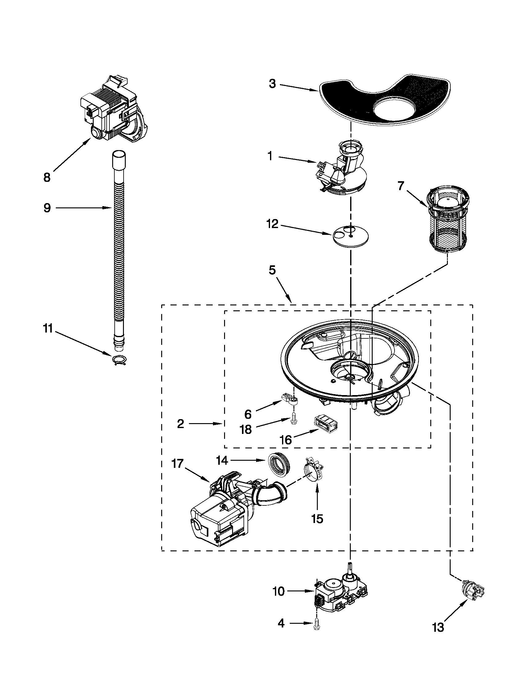 Whirlpool WDF730PAYB2 pump and motor parts diagram