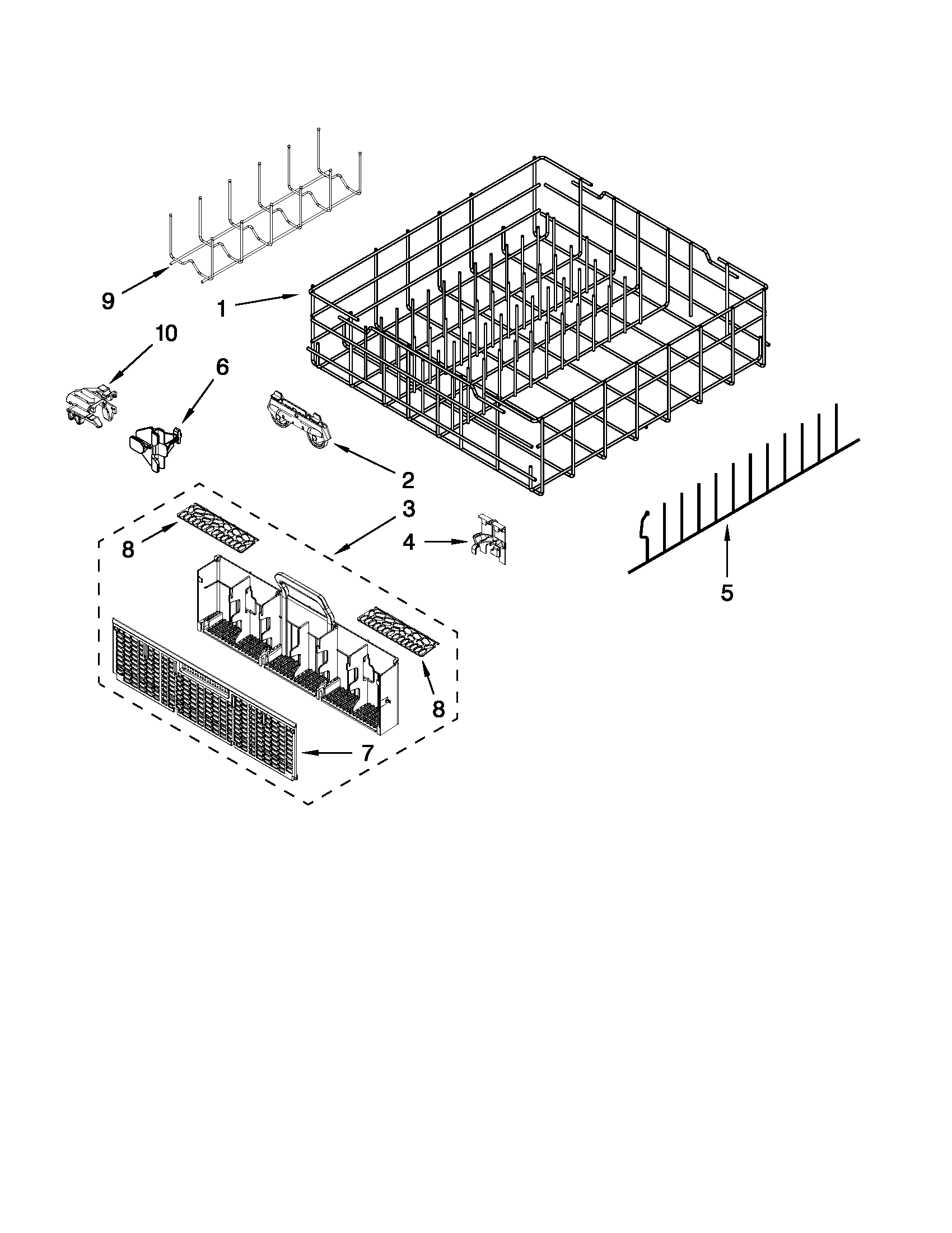 Whirlpool WDF730PAYB2 lower rack parts diagram