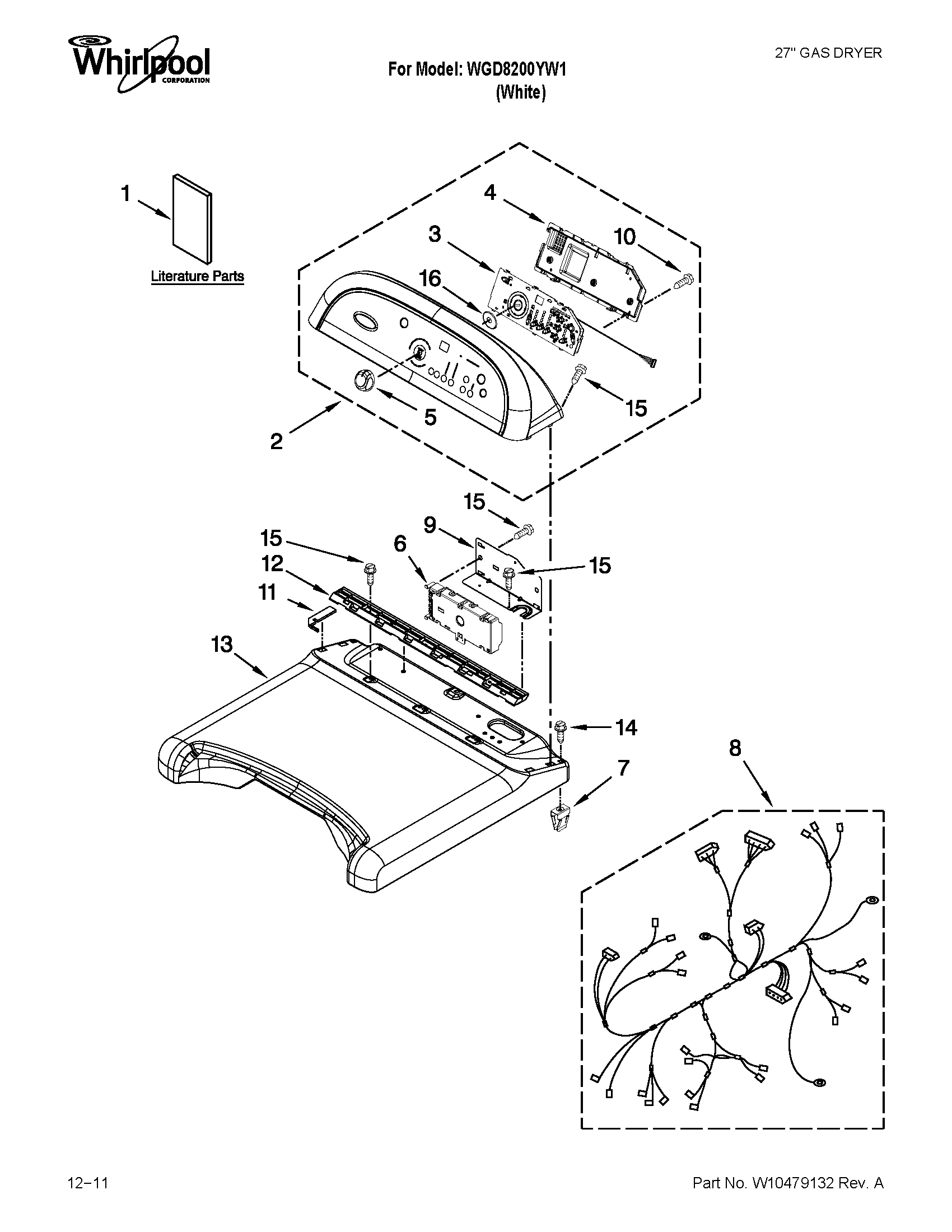 Whirlpool WGD8200YW1 top and console parts diagram