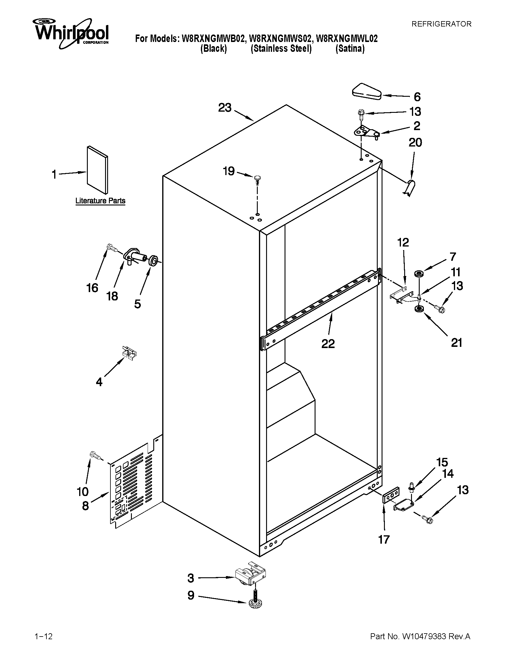 Whirlpool W8RXNGMWL02 cabinet parts diagram