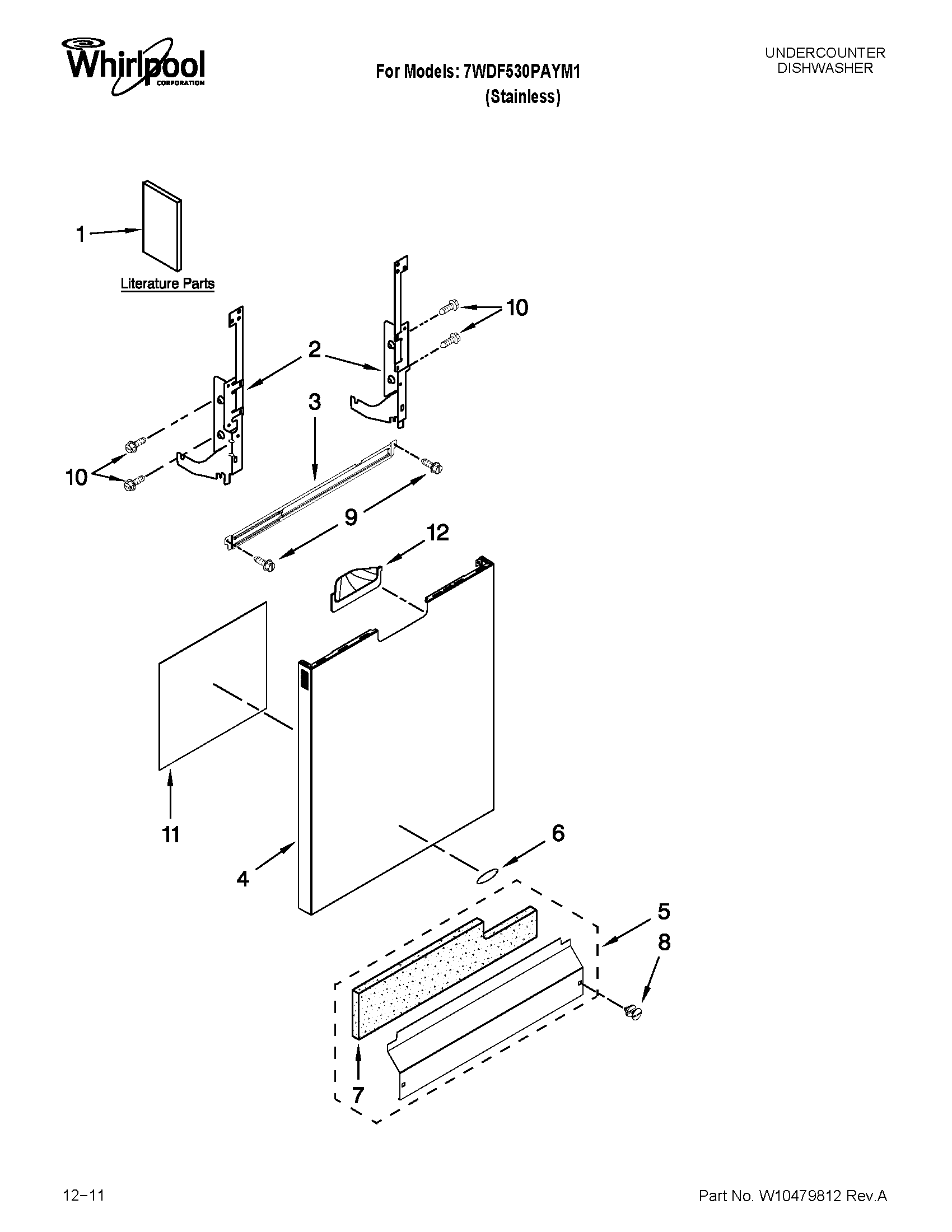 Whirlpool 7WDF530PAYM1 door and panel parts diagram