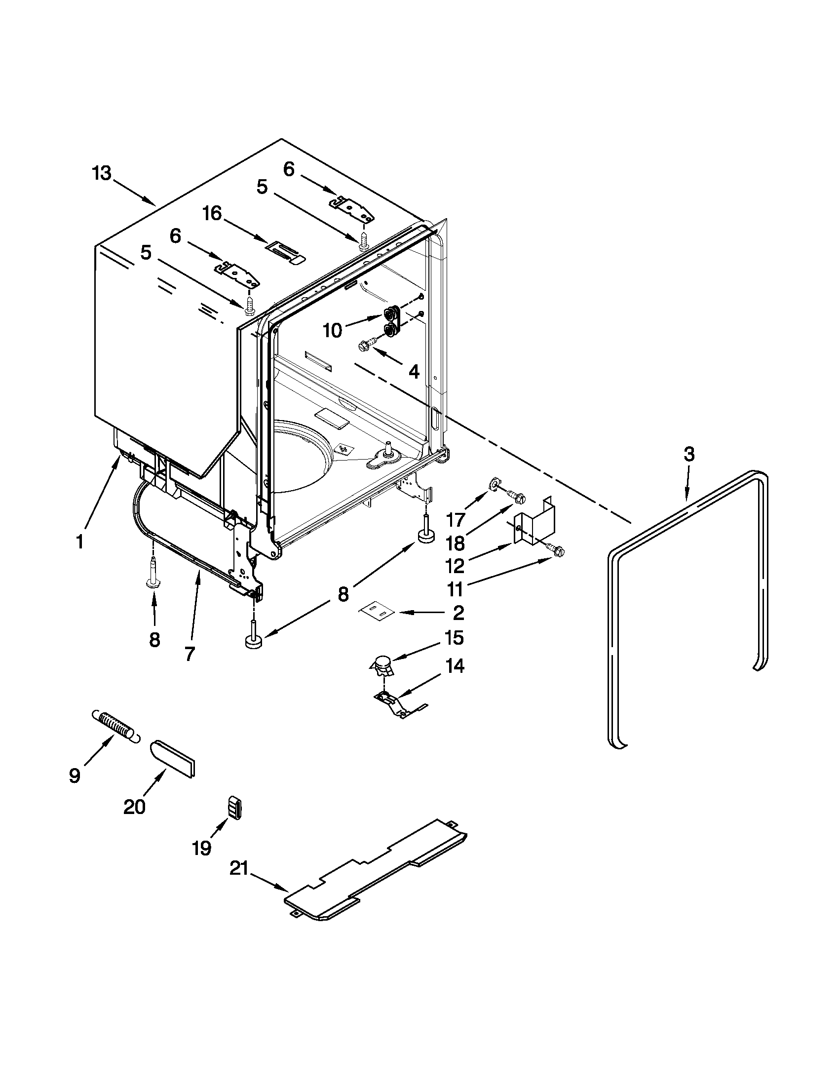 Whirlpool 7WDF530PAYM1 tub and frame parts diagram