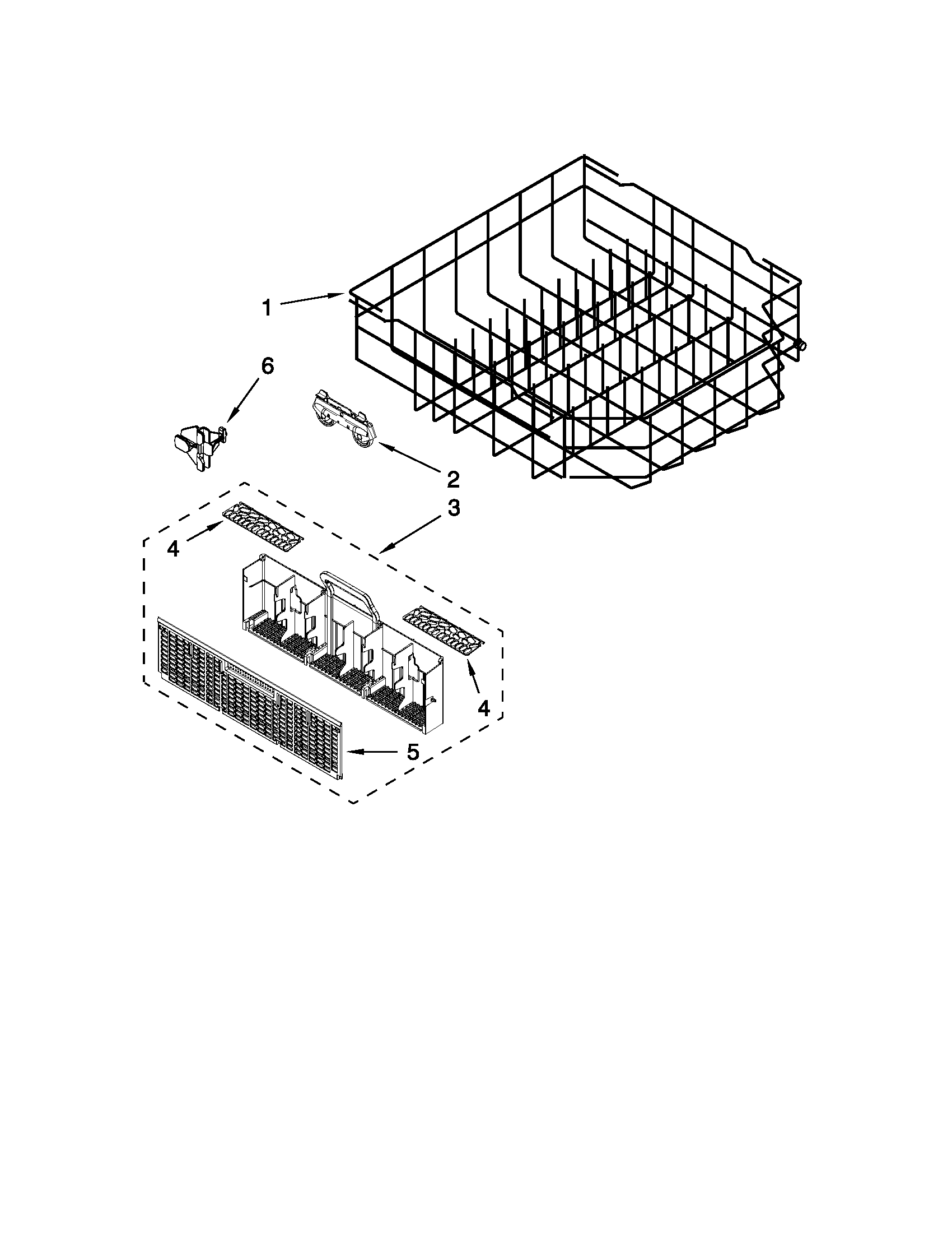 Whirlpool 7WDF530PAYM1 lower rack parts diagram