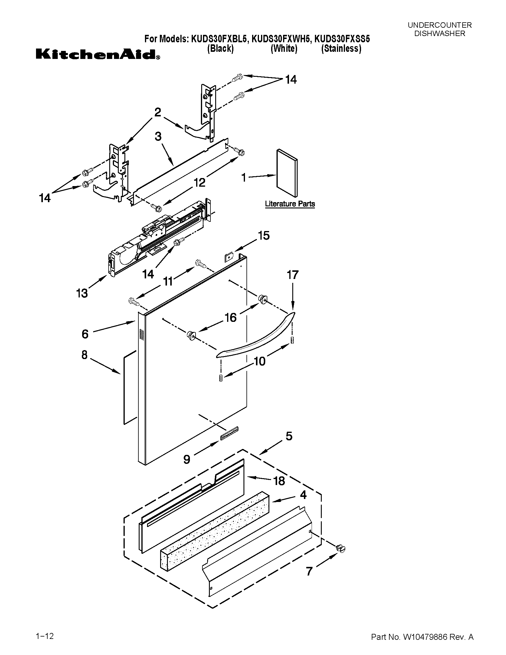 KitchenAid KUDS30FXBL5 door and panel parts diagram