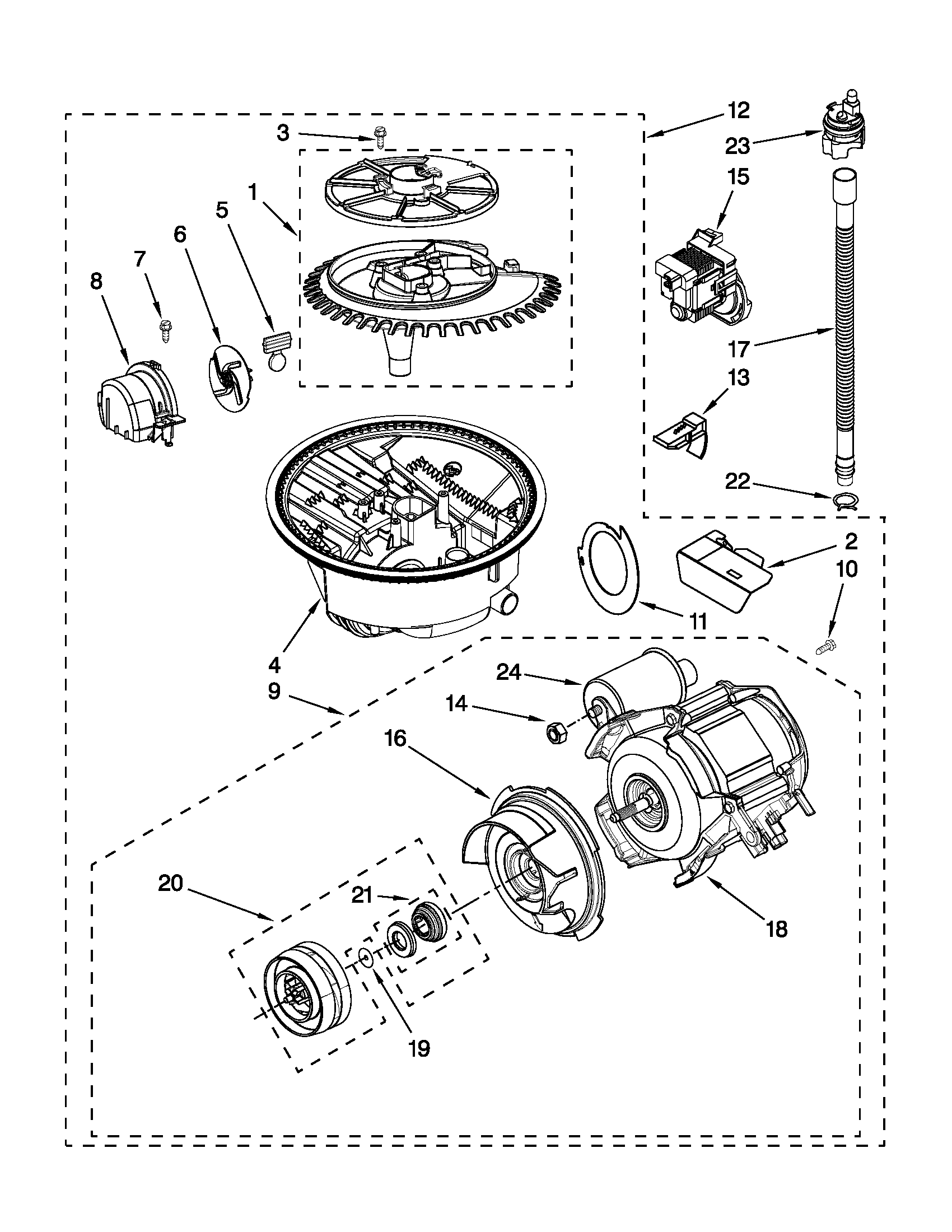 KitchenAid KUDS30FXBL5 pump and motor parts diagram