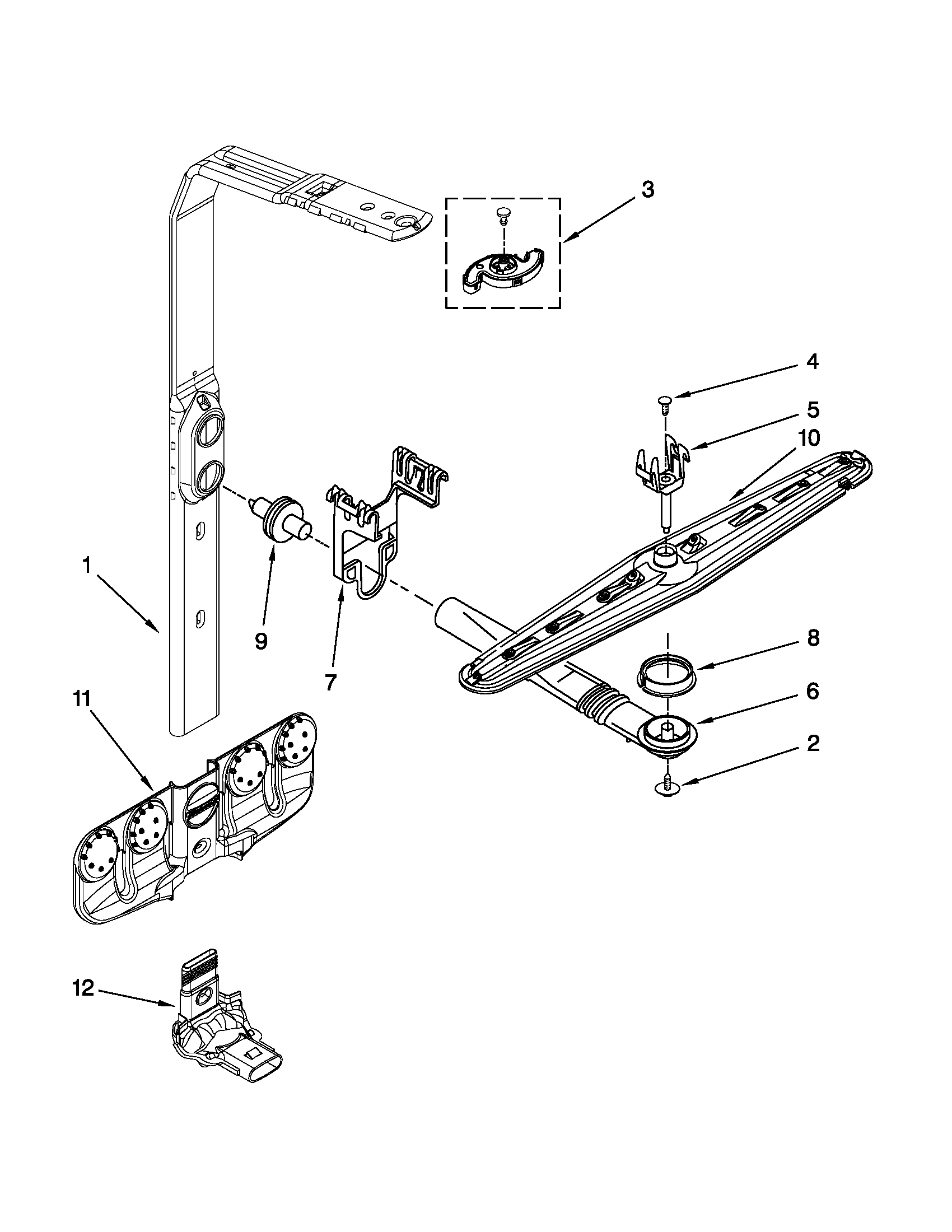 KitchenAid KUDS30FXBL5 upper wash and rinse parts diagram