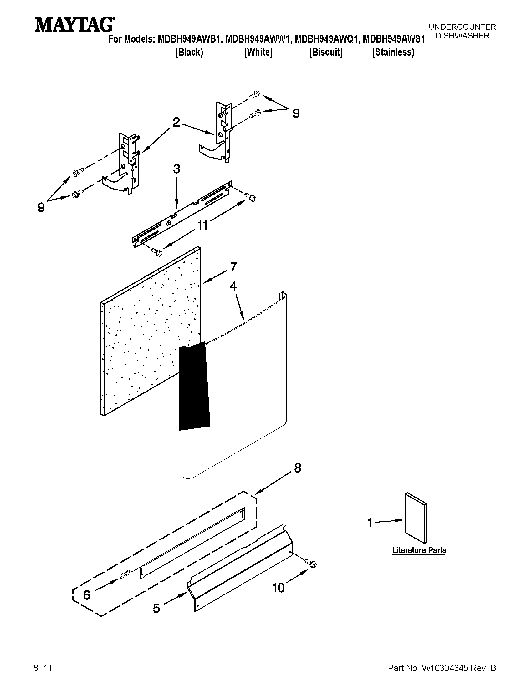 Maytag MDBH949AWW1 door and panel parts diagram