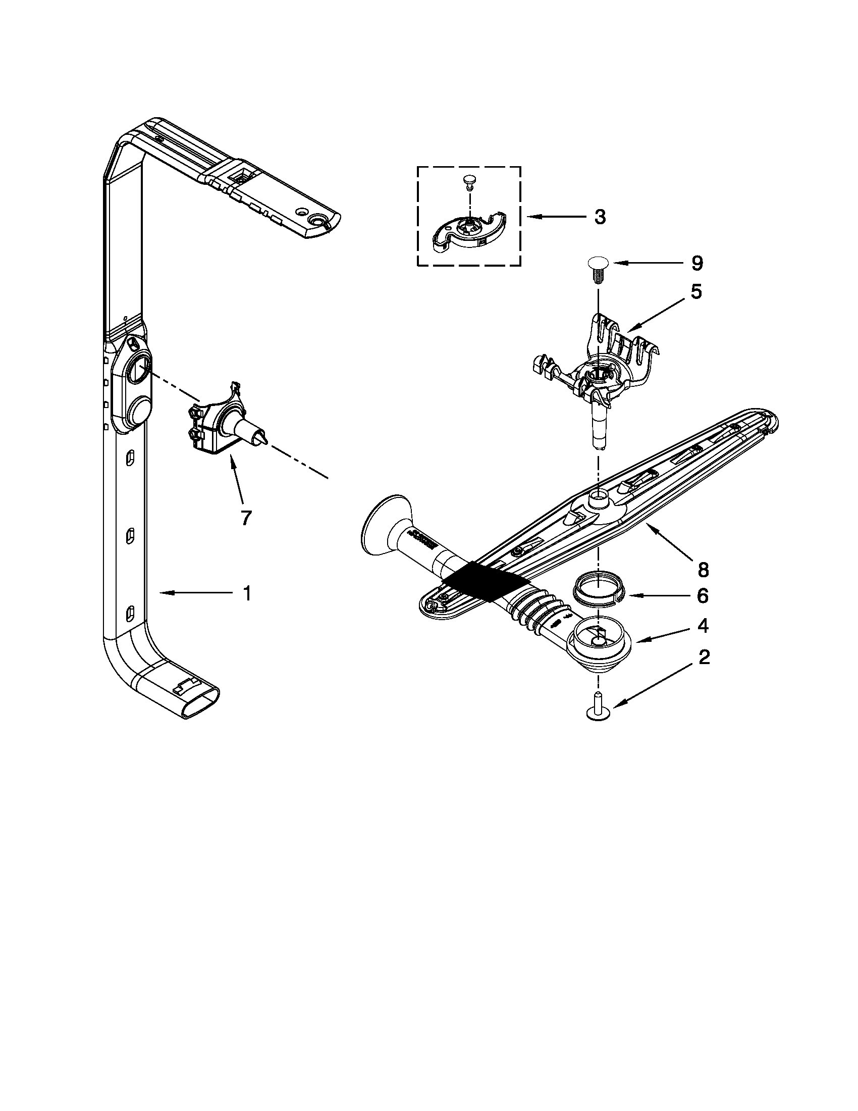 Maytag MDBH949AWW1 upper wash and rinse parts diagram