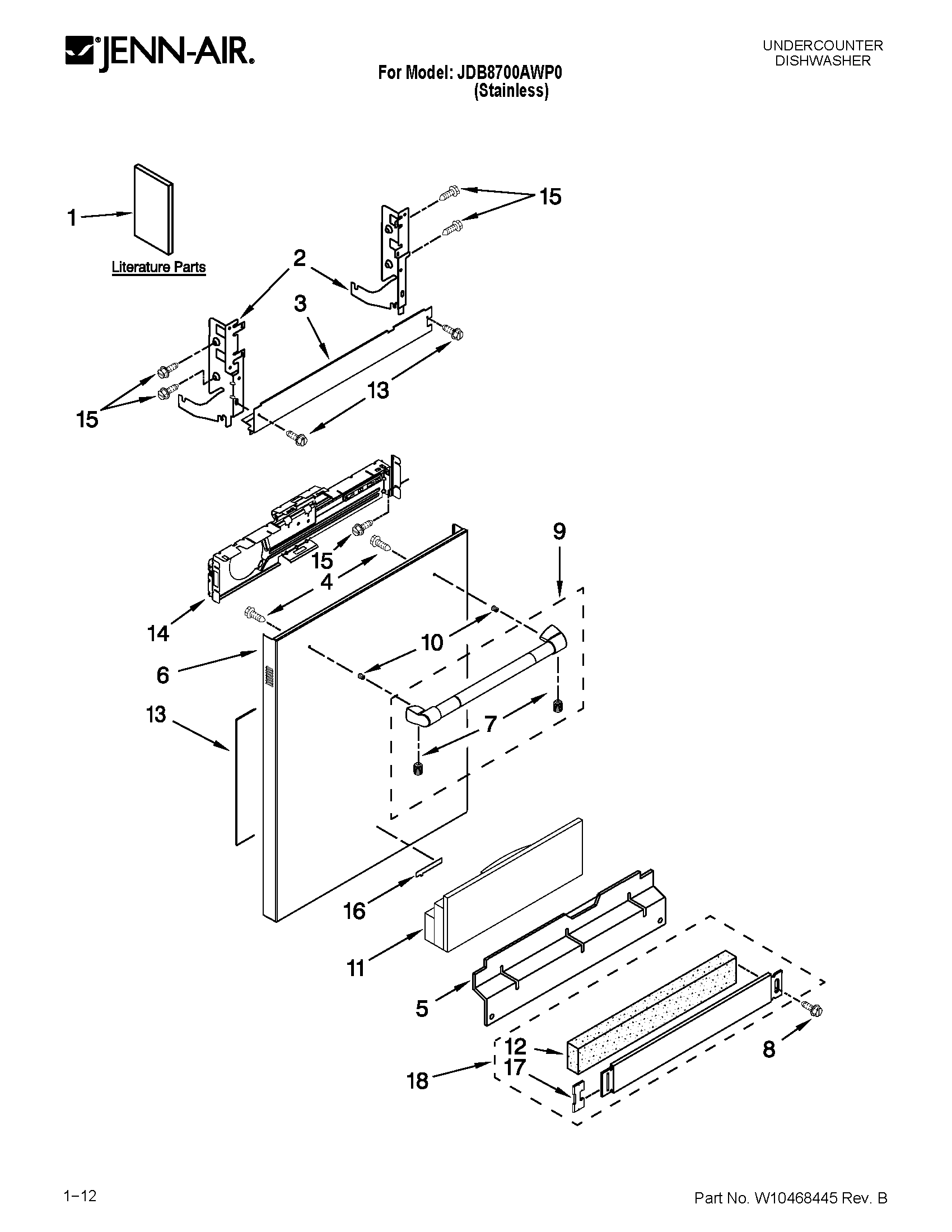 Jenn-Air JDB8700AWP0 door and panel parts diagram