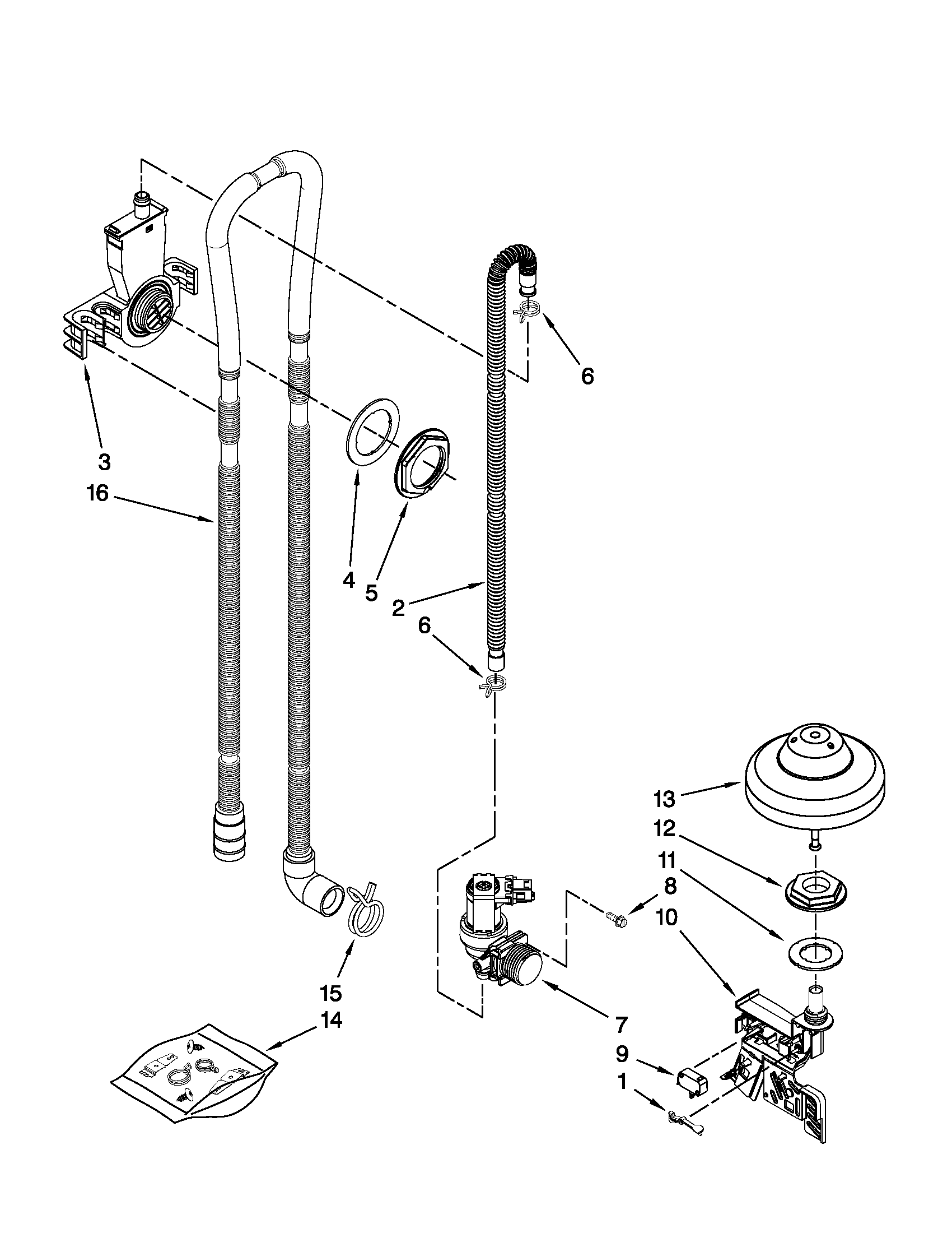 Jenn-Air JDB8700AWP0 fill, drain and overfill parts diagram