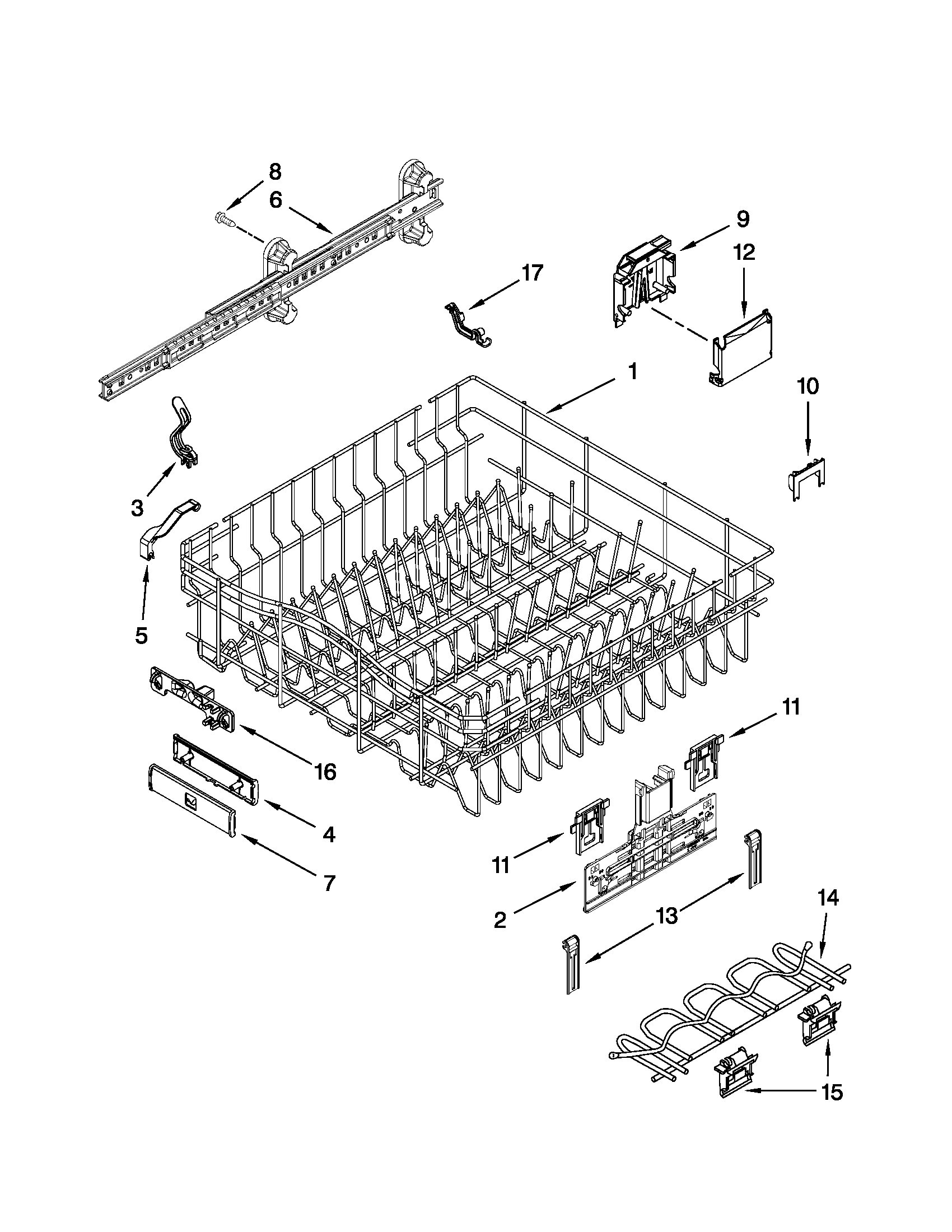 Jenn-Air JDB8700AWP0 upper rack and track parts diagram
