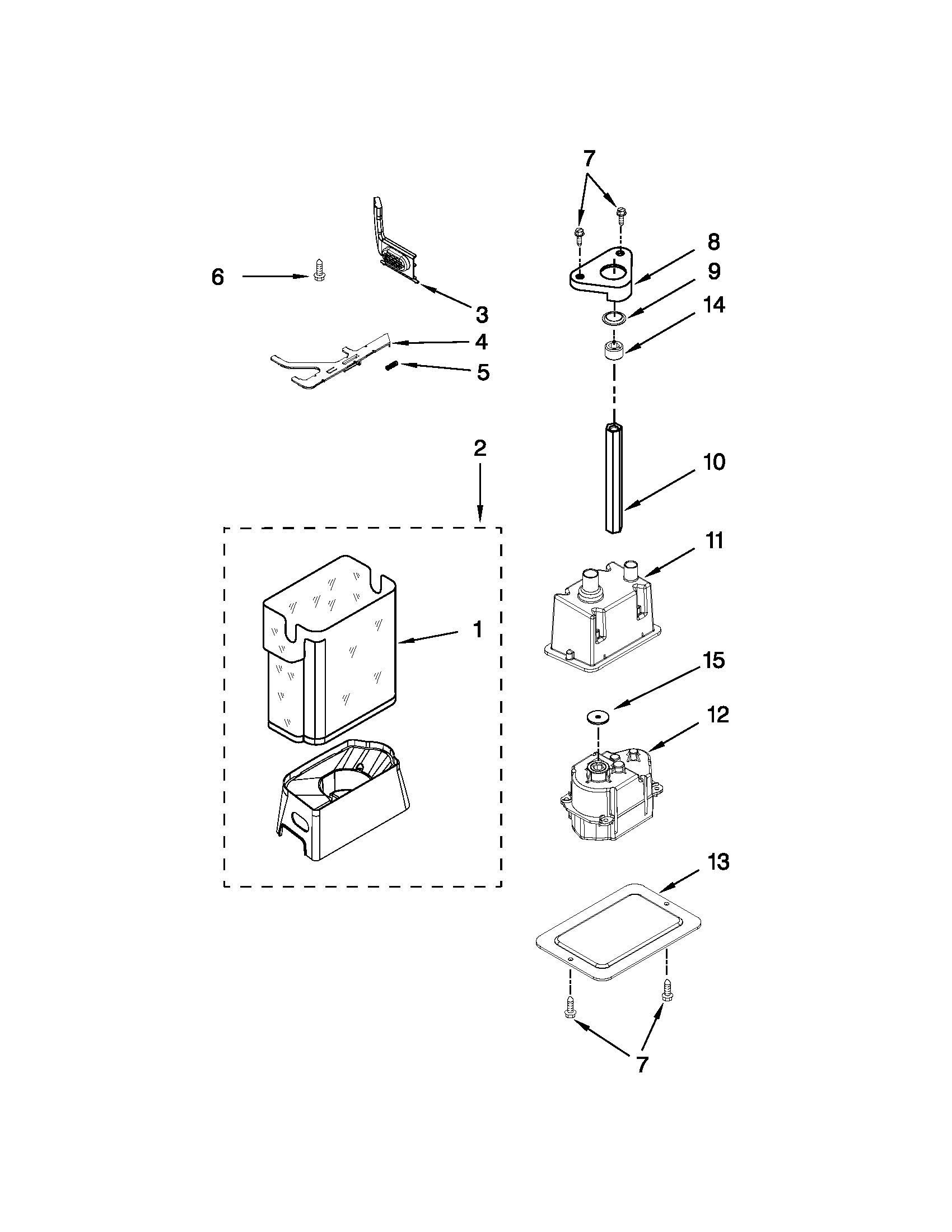 Jenn-Air JS42SEDUDW01 motor and ice container parts diagram