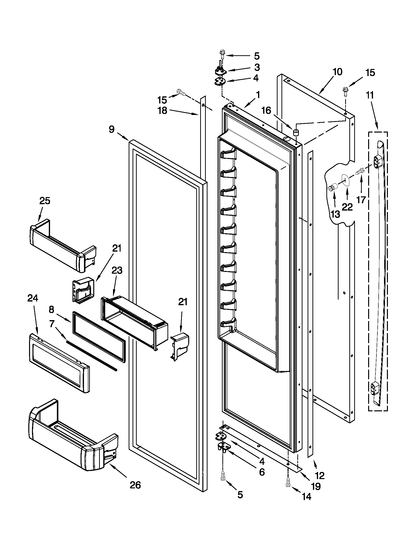Jenn-Air JS42SEDUDW01 refrigerator door parts diagram