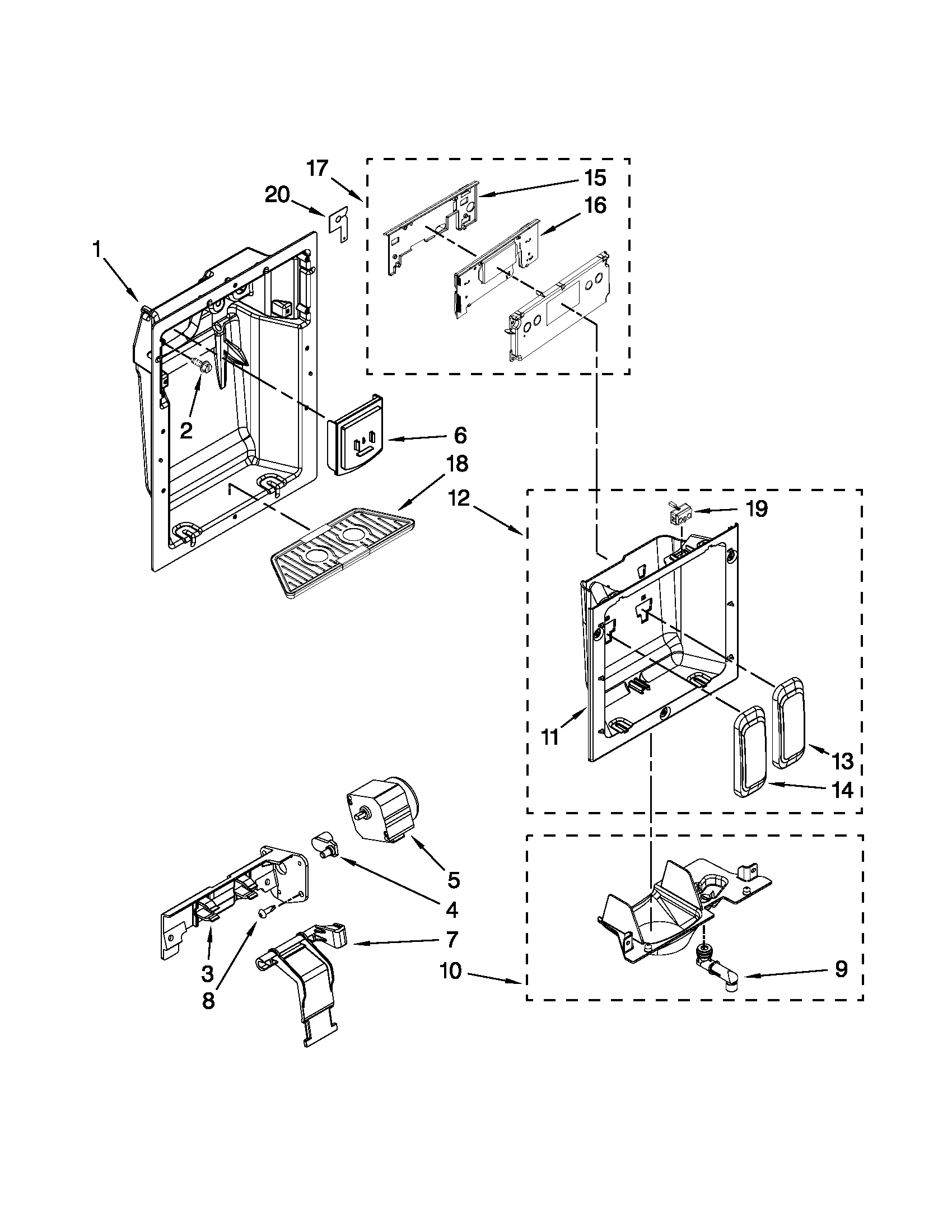 Jenn-Air JS42SEDUDW01 dispenser front parts diagram