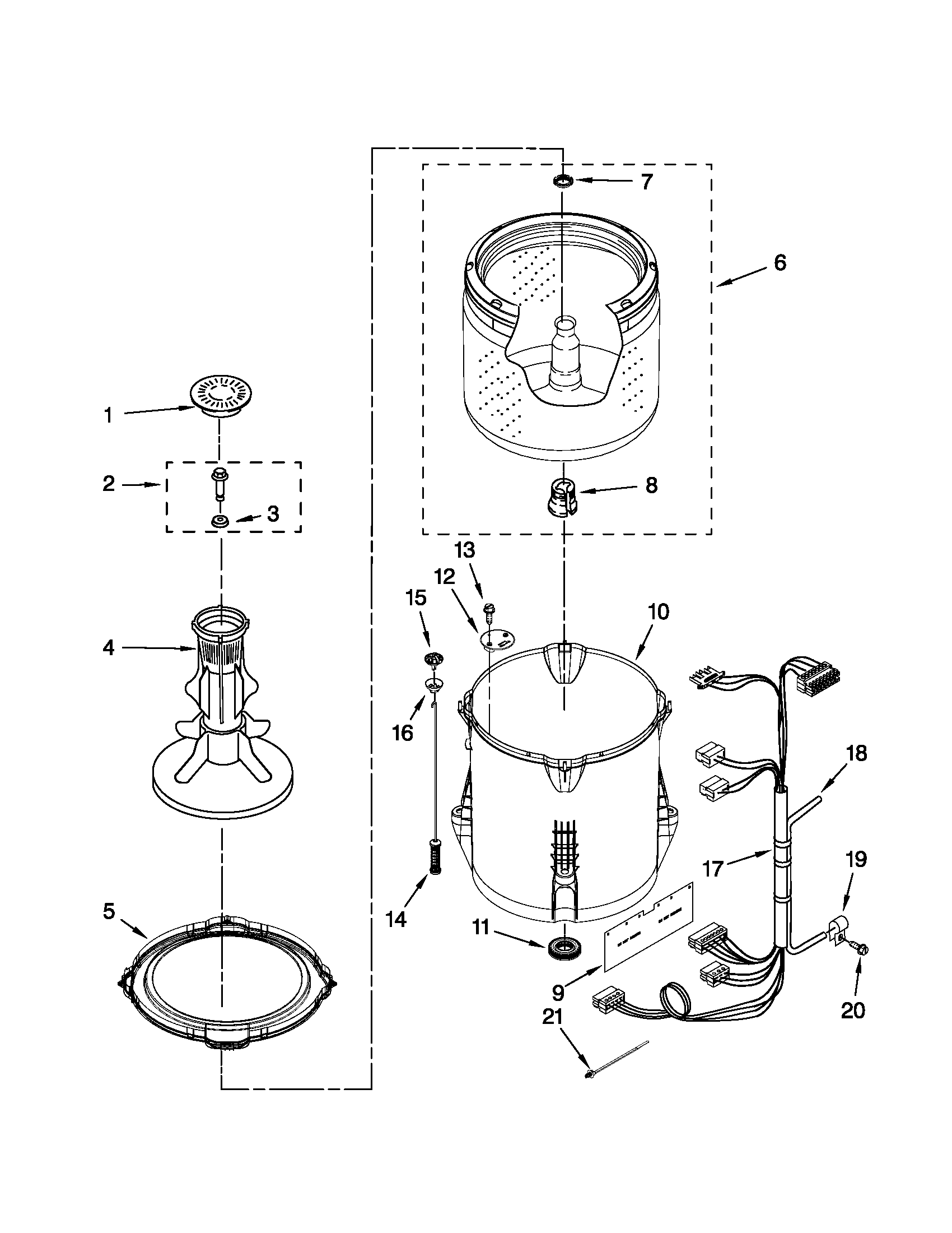 Whirlpool 7EWTW1300YM0 basket and tub parts diagram