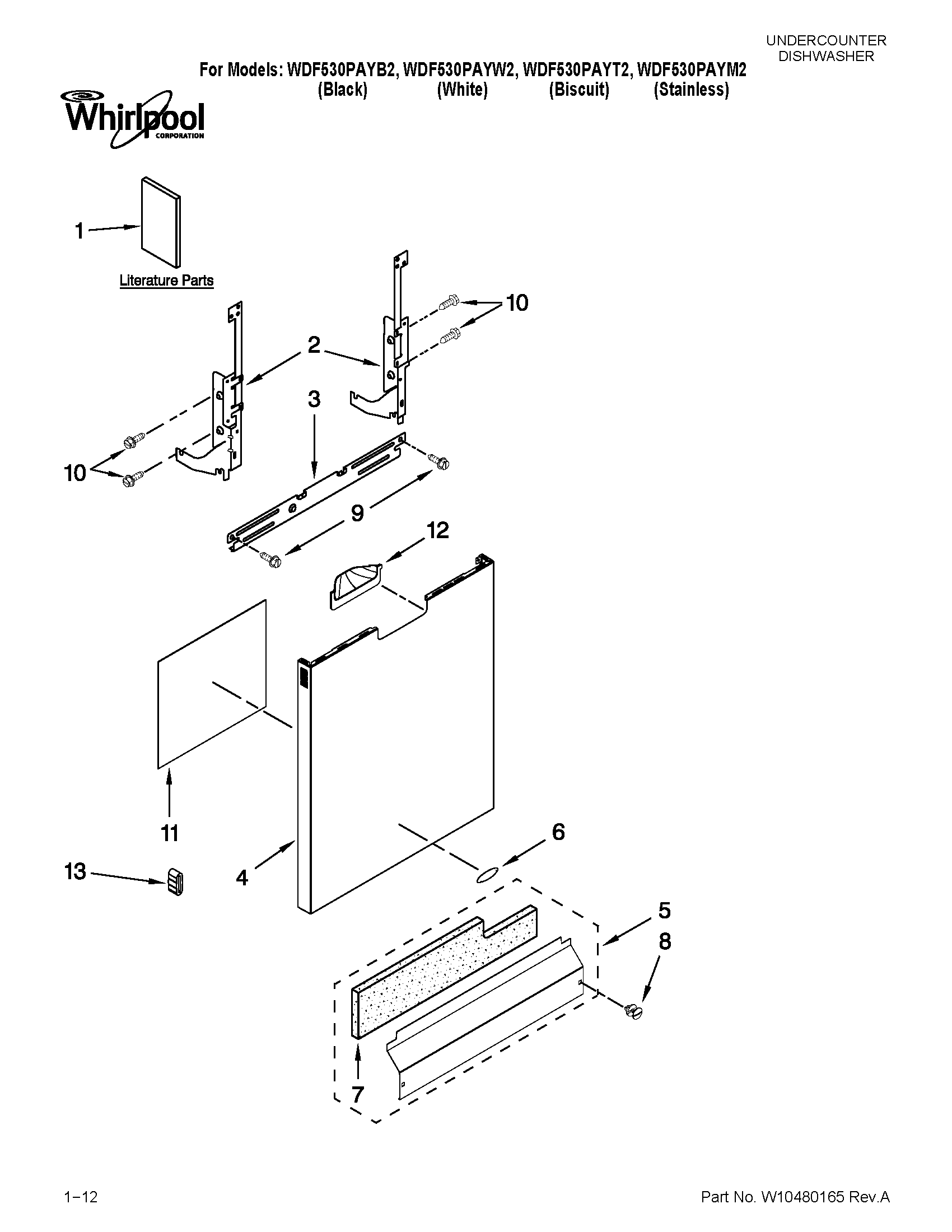 Whirlpool WDF530PAYM2 door and panel parts diagram