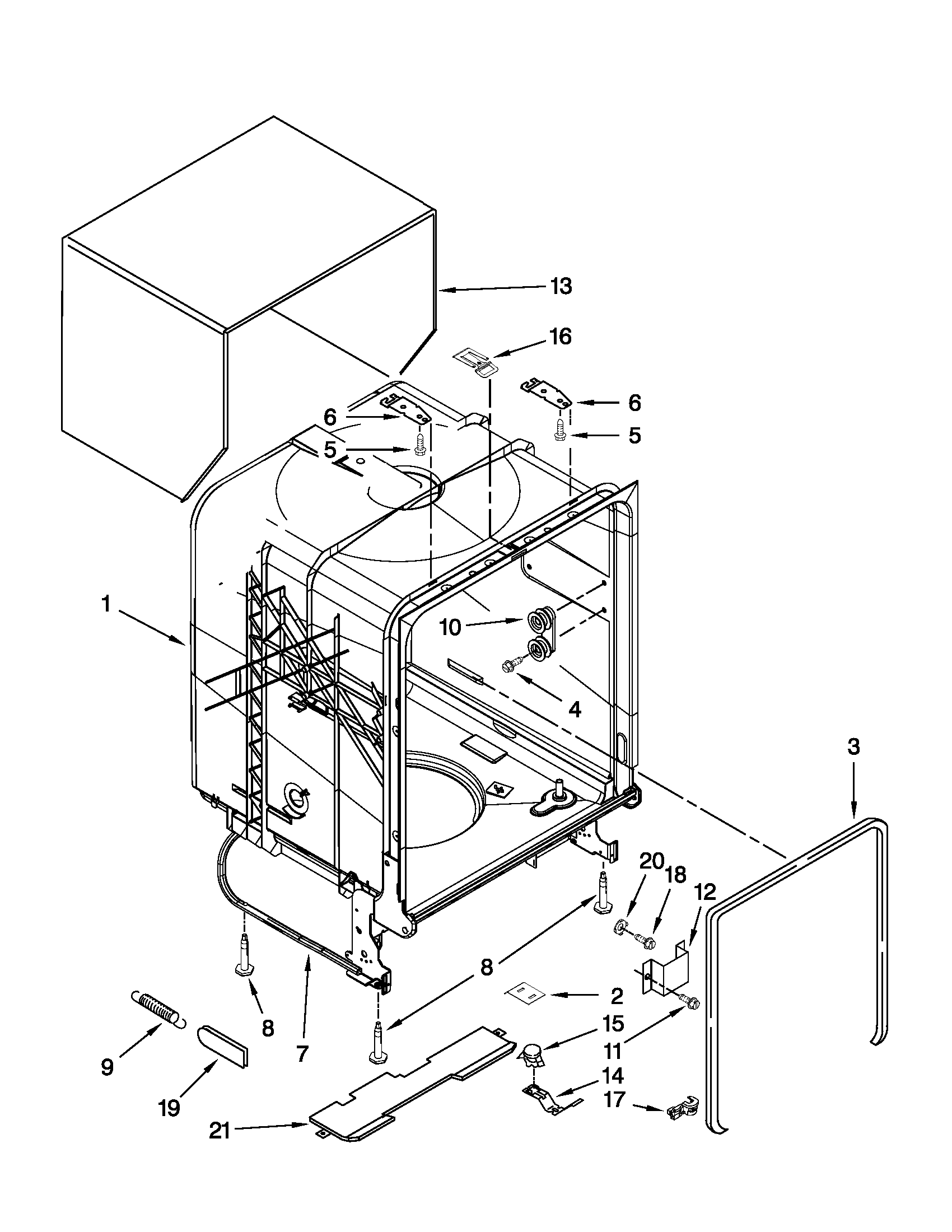 Whirlpool WDF530PAYM2 tub and frame partsc diagram