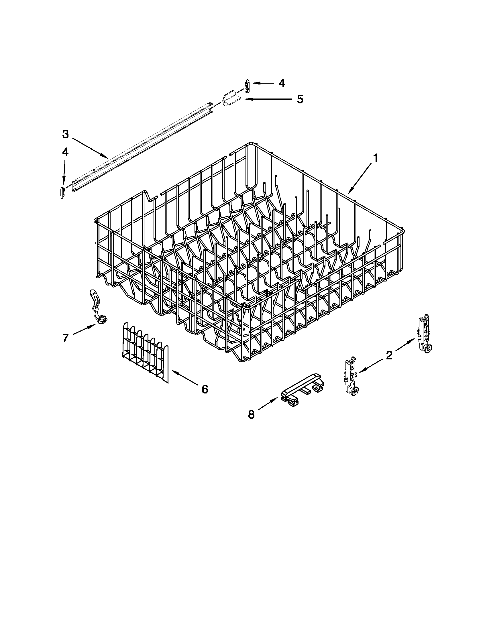 Whirlpool WDF530PAYM2 upper rack and track parts diagram