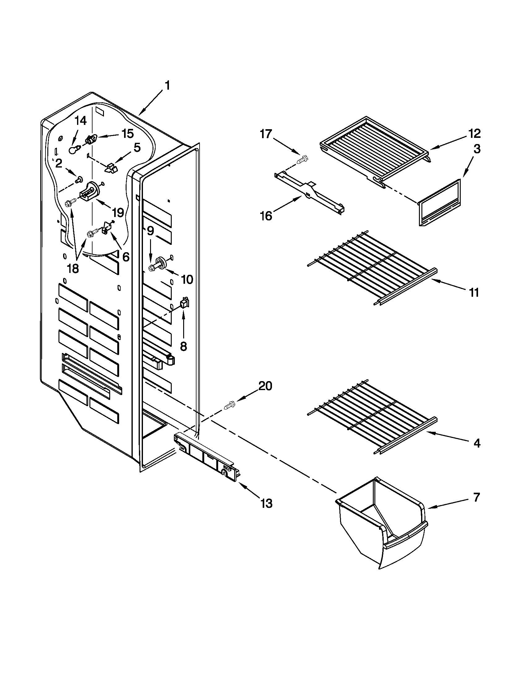 Whirlpool ED5KVEXVB02 freezer liner parts diagram