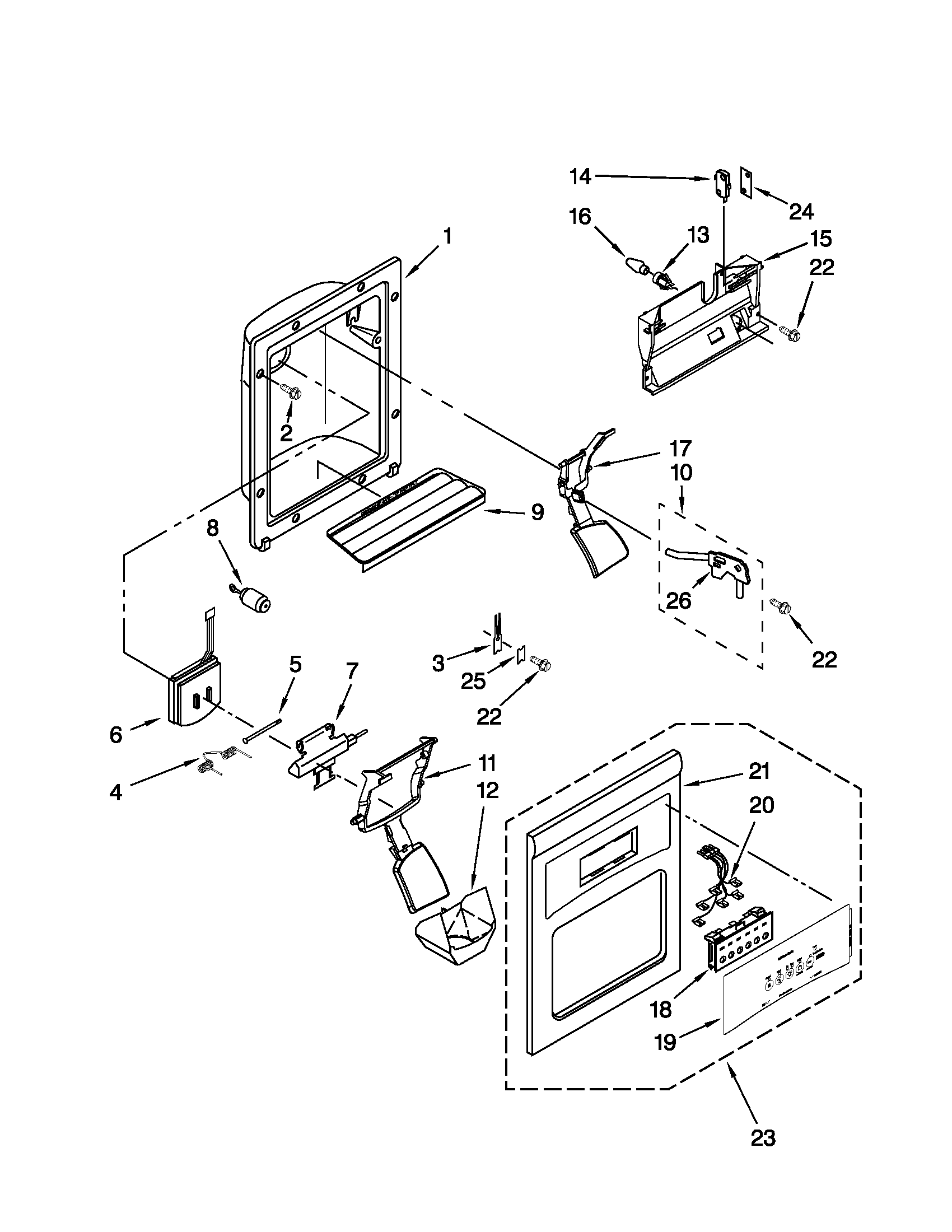 Whirlpool ED5KVEXVB02 dispenser front parts diagram