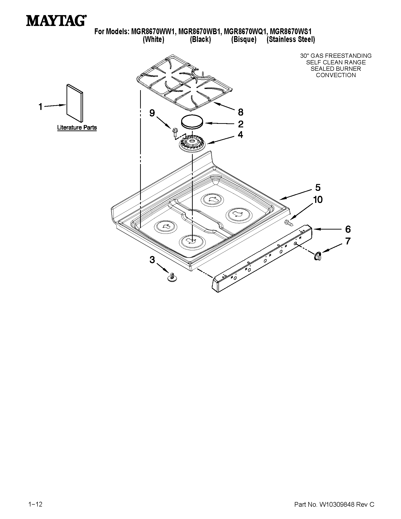 Maytag MGR8670WQ1 cooktop parts diagram
