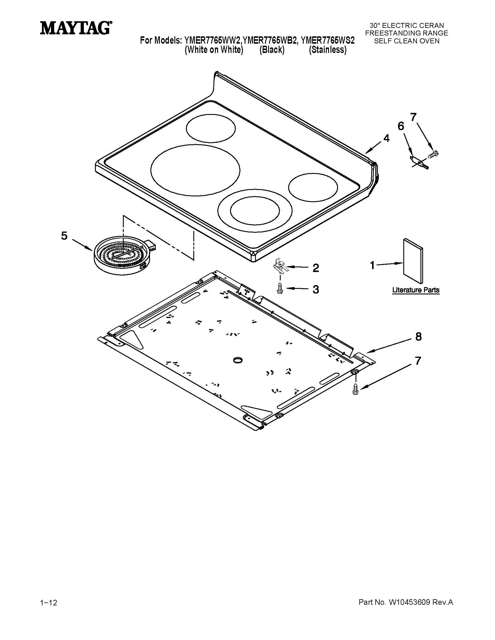 Maytag YMER7765WW2 cooktop parts diagram