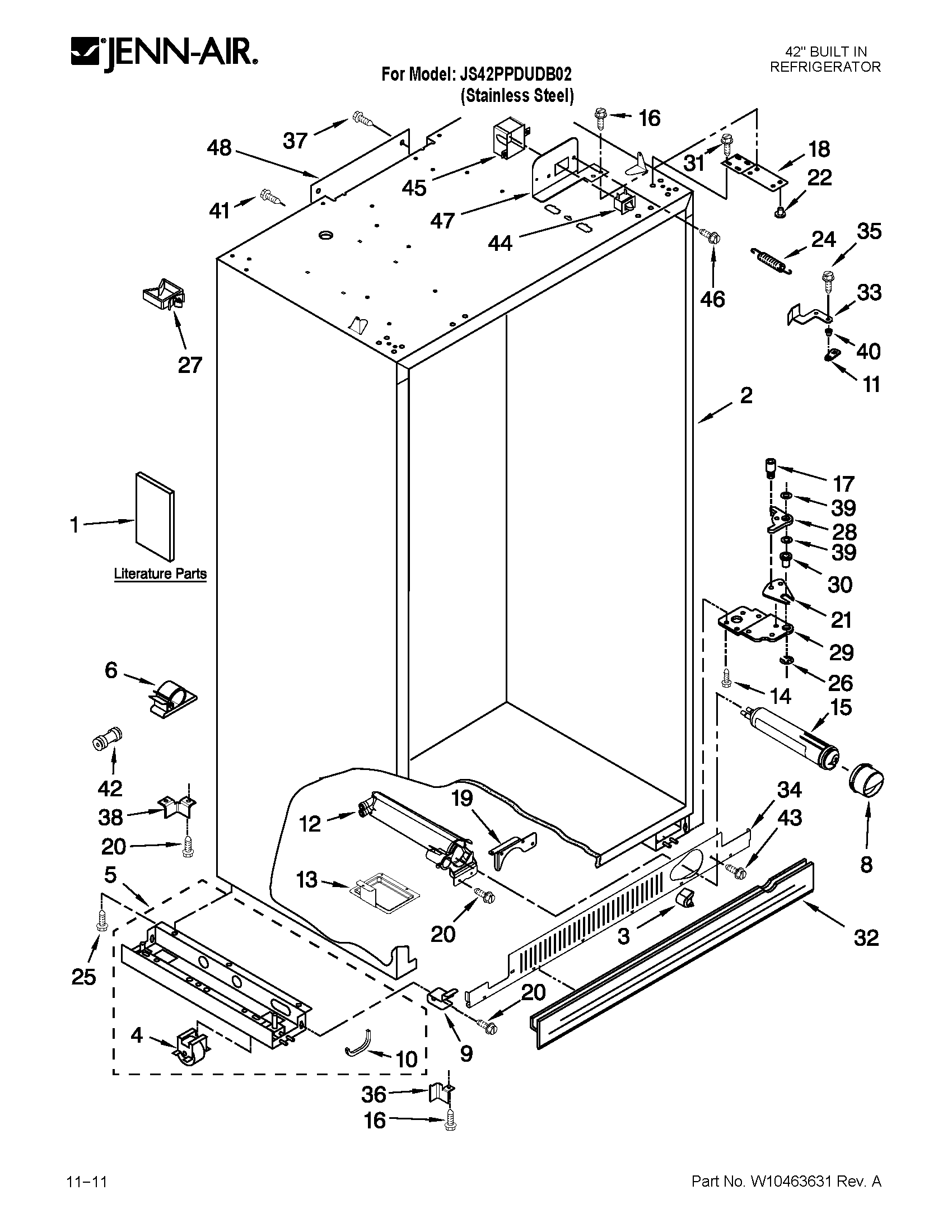 Jenn-Air JS42PPDUDB02 cabinet parts diagram
