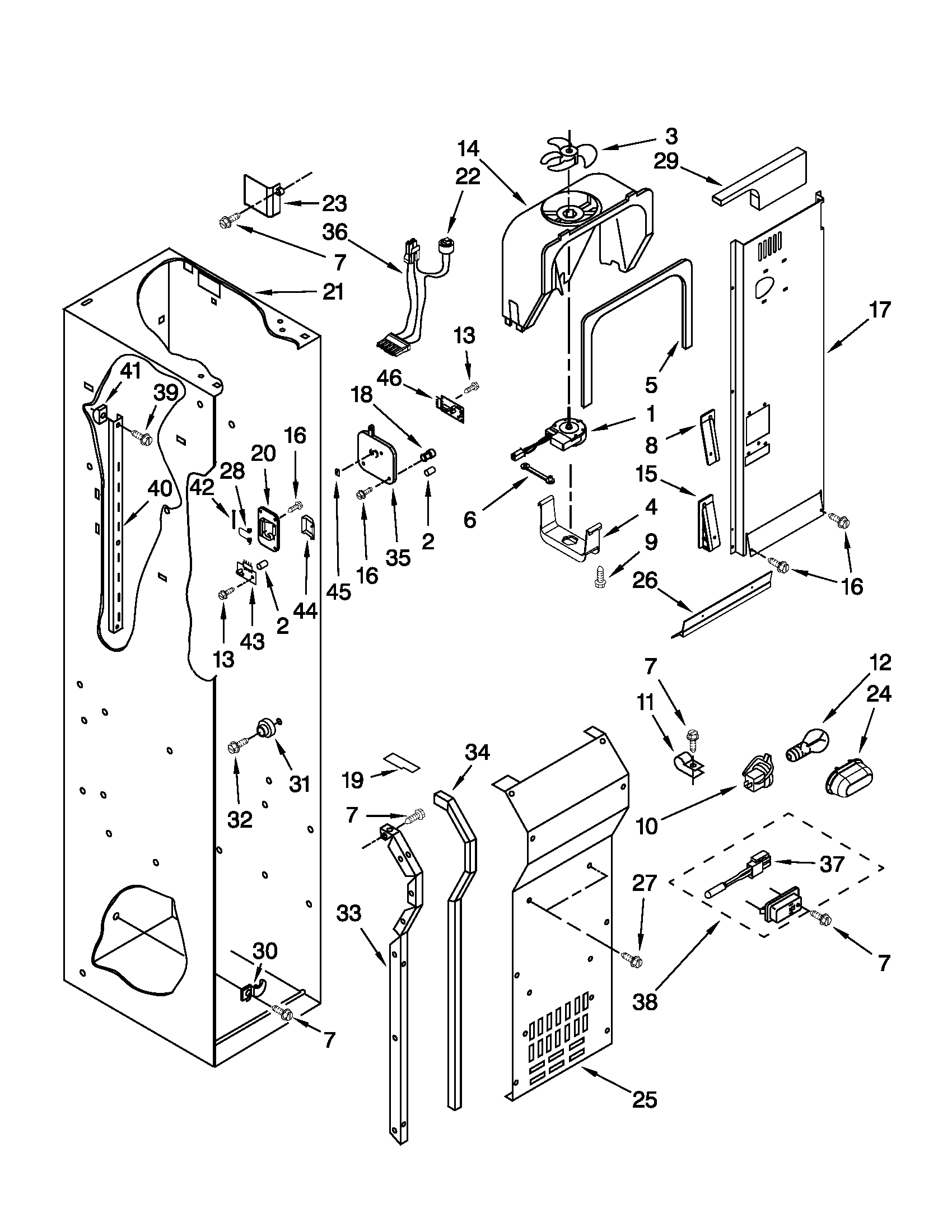Jenn-Air JS42PPDUDB02 freezer liner and air flow parts diagram