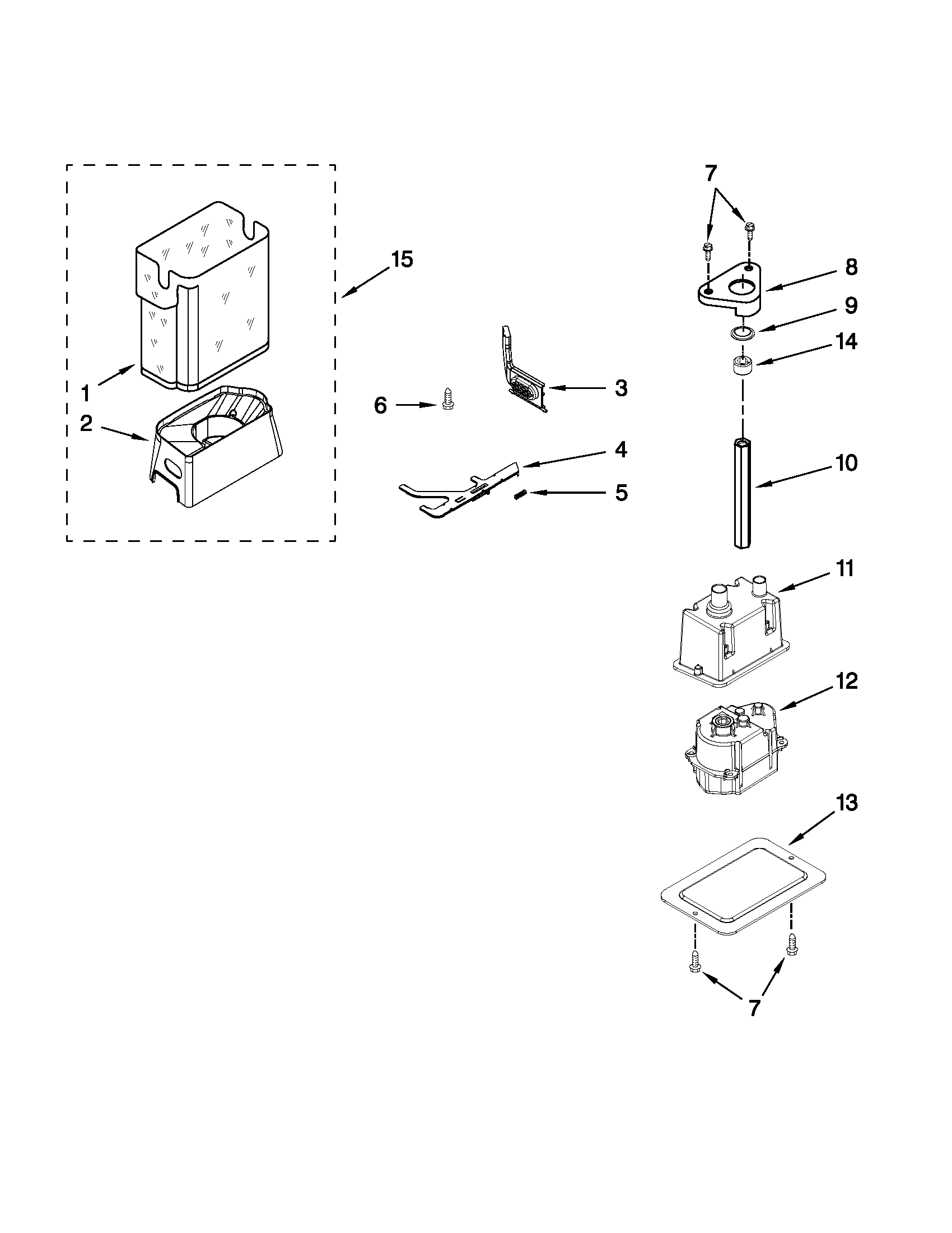 Jenn-Air JS42PPDUDB02 motor and ice container parts diagram