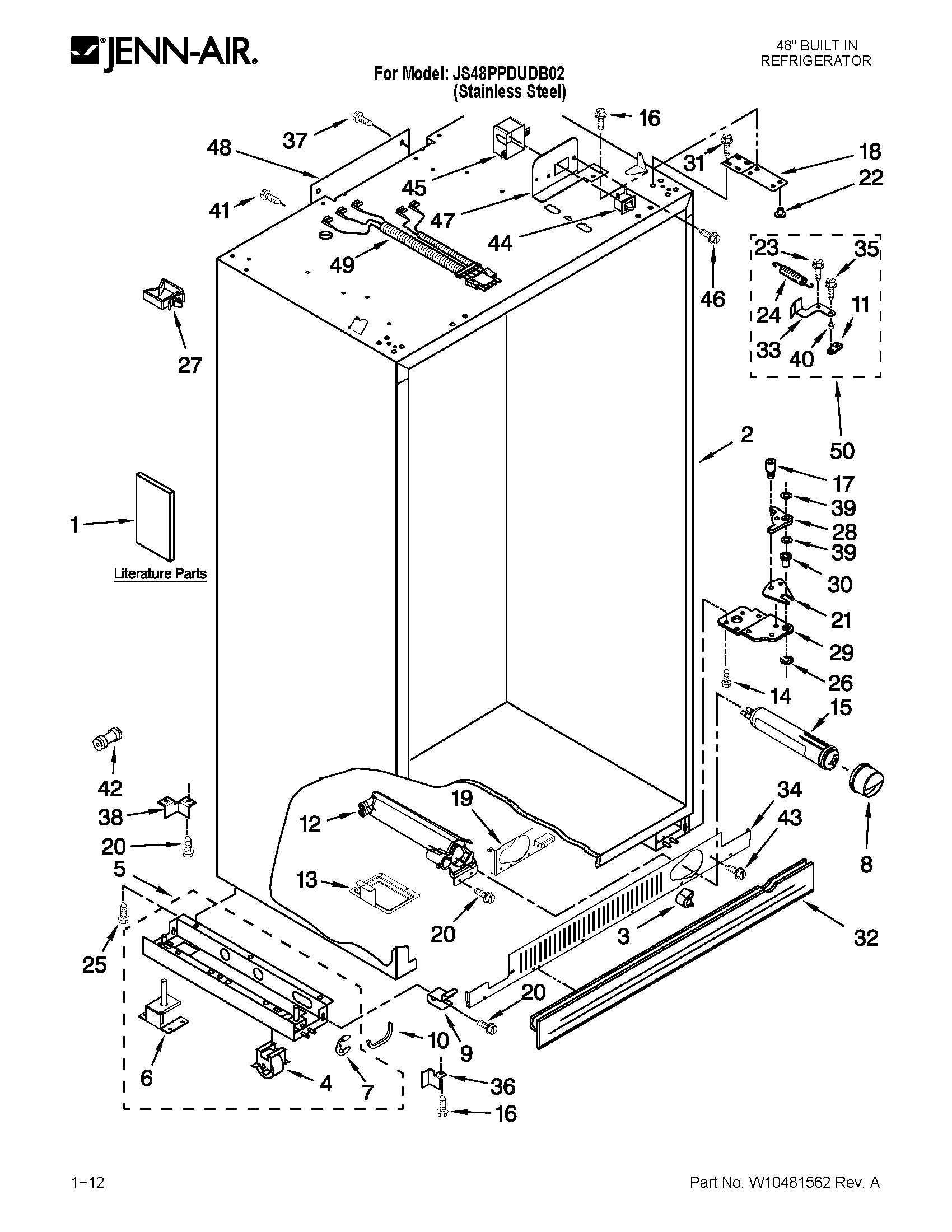 Jenn-Air JS48PPDUDB02 cabinet parts diagram
