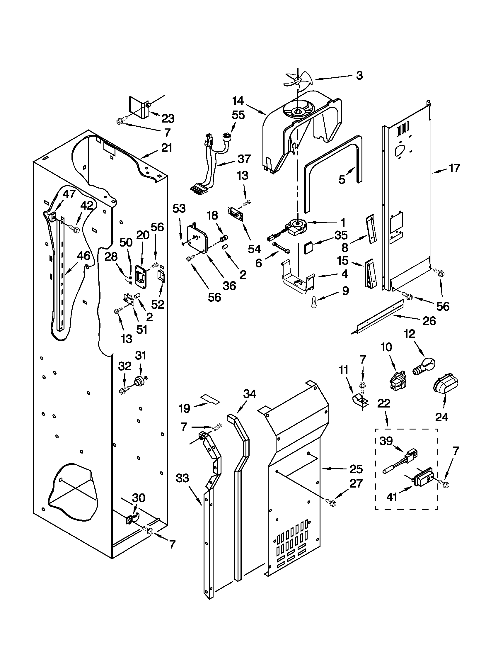 Jenn-Air JS48PPDUDB02 freezer liner and air flow parts diagram