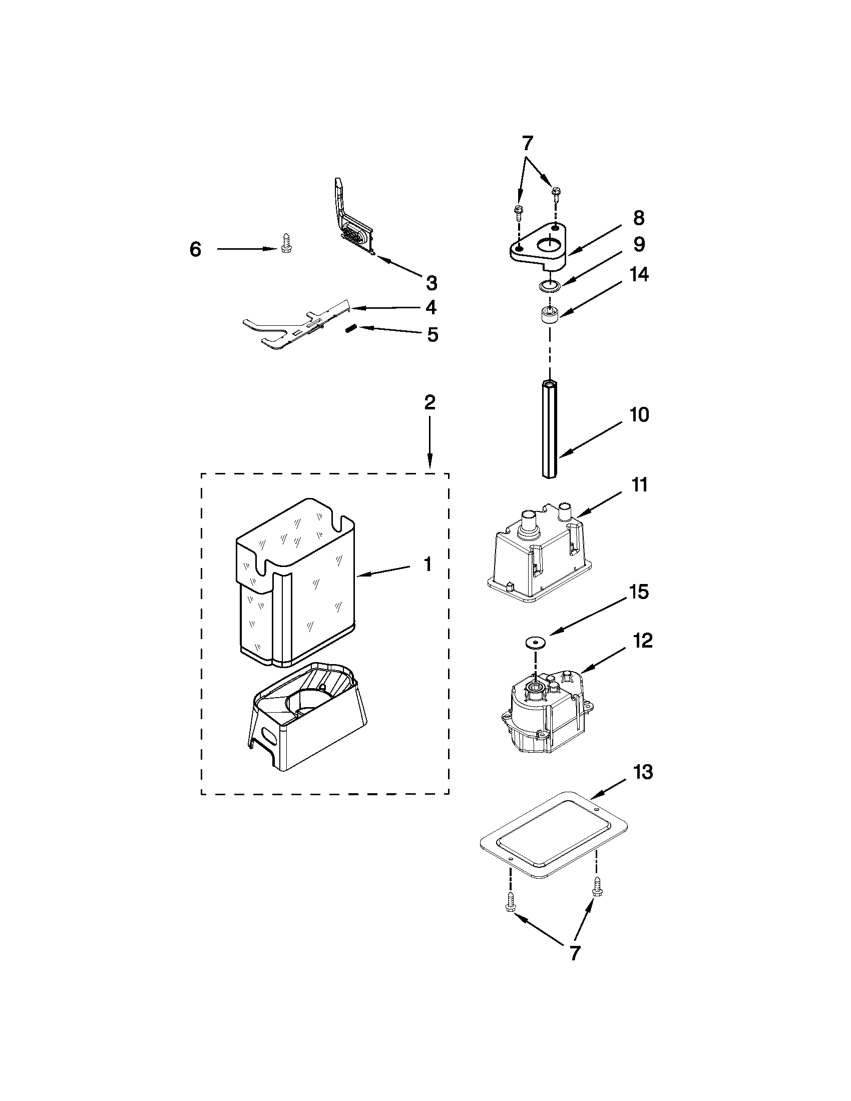 Jenn-Air JS48PPDUDB02 motor and ice container parts diagram