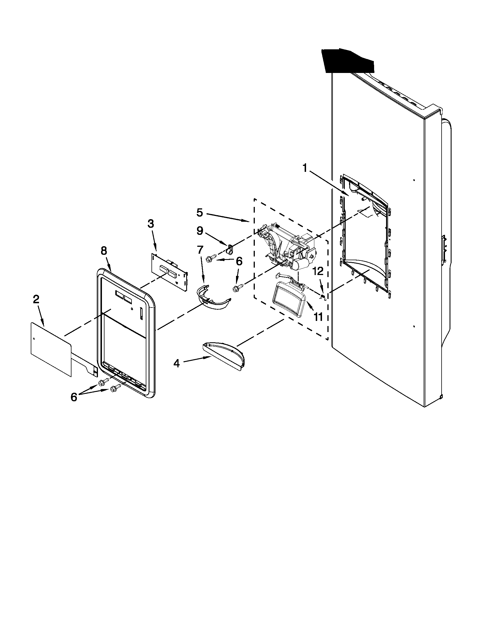 Whirlpool GI5FVAXVQ01 dispenser front parts diagram